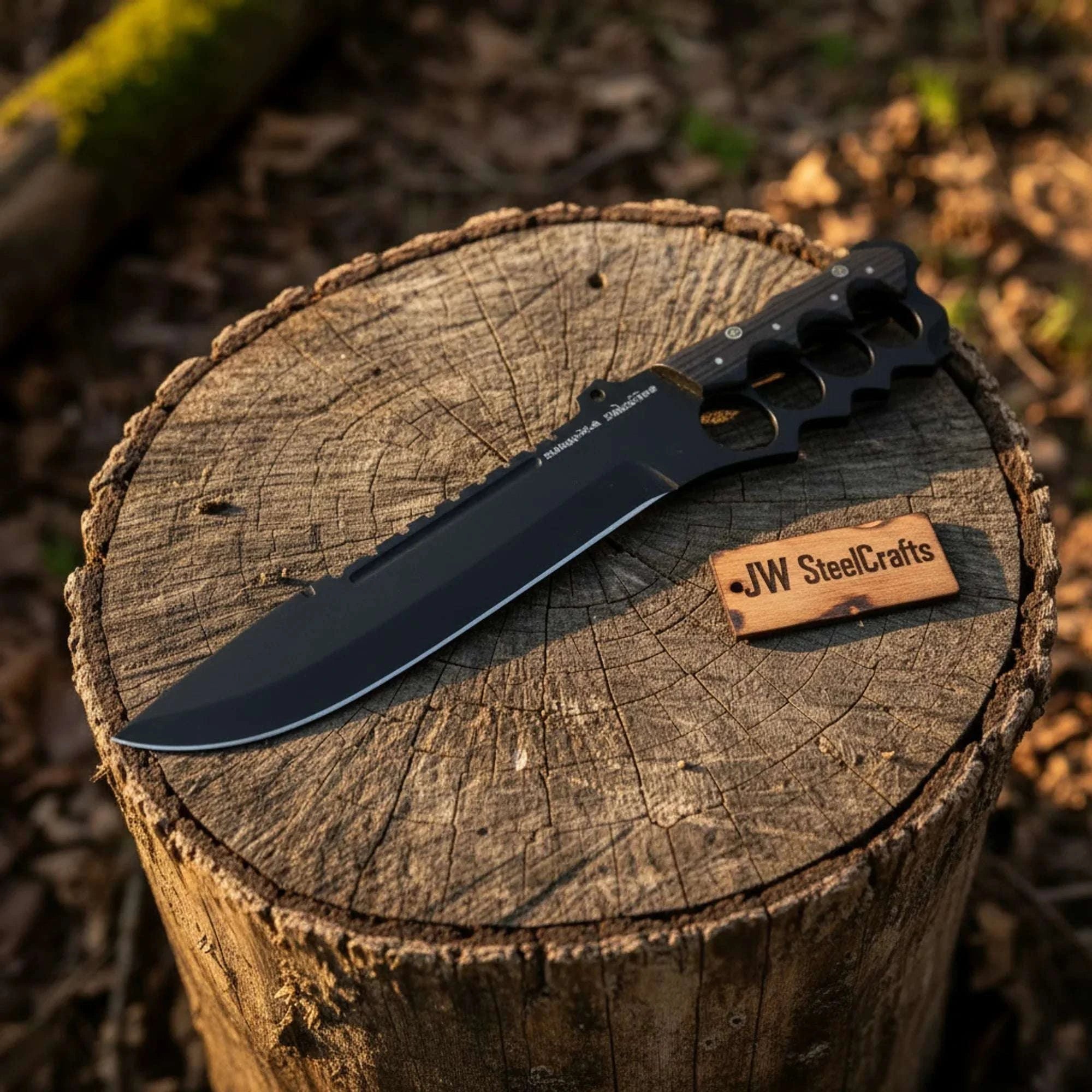 Palmarius Outdoors Knuckle Handle Tactical Knife Acid Etched Drop Point Fixed Blade