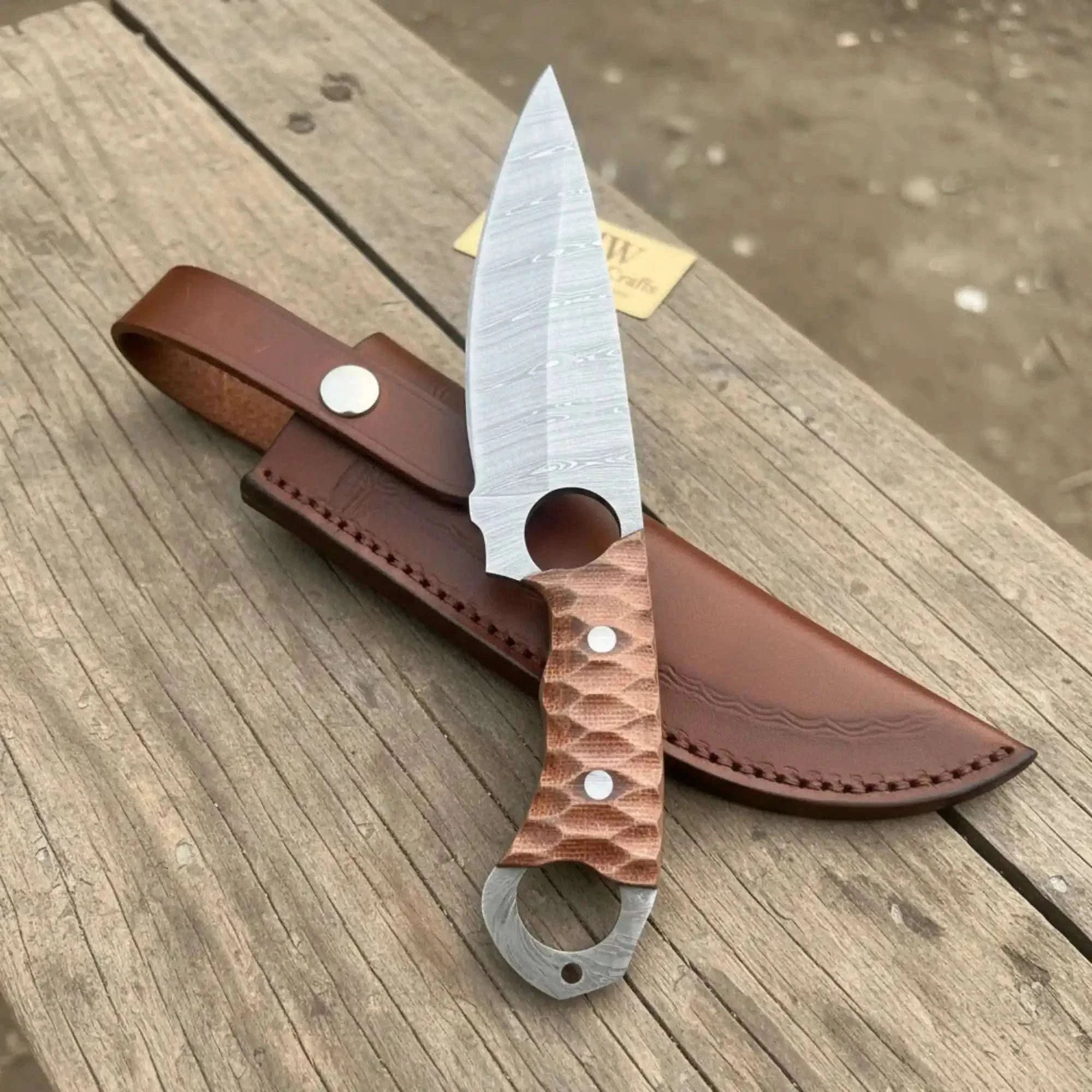Palmarius Outdoors Handmade Damascus Karambit Hunting Knife with Brown Micarta Handle Karambit Knife
