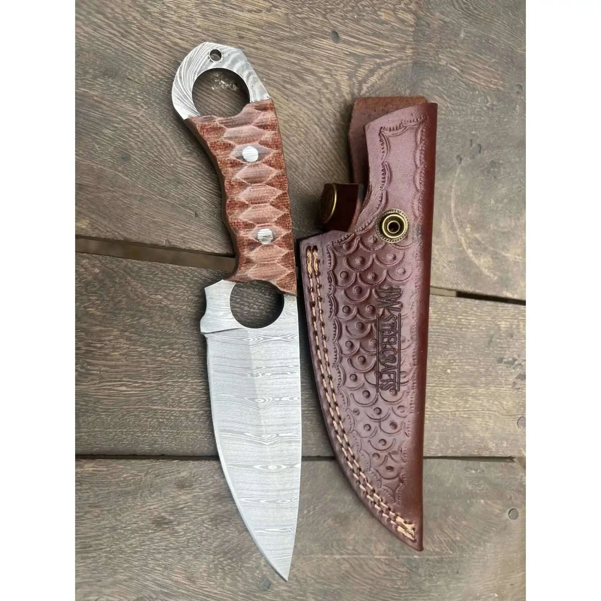 Palmarius Outdoors Handmade Damascus Karambit Hunting Knife with Brown Micarta Handle Karambit Knife