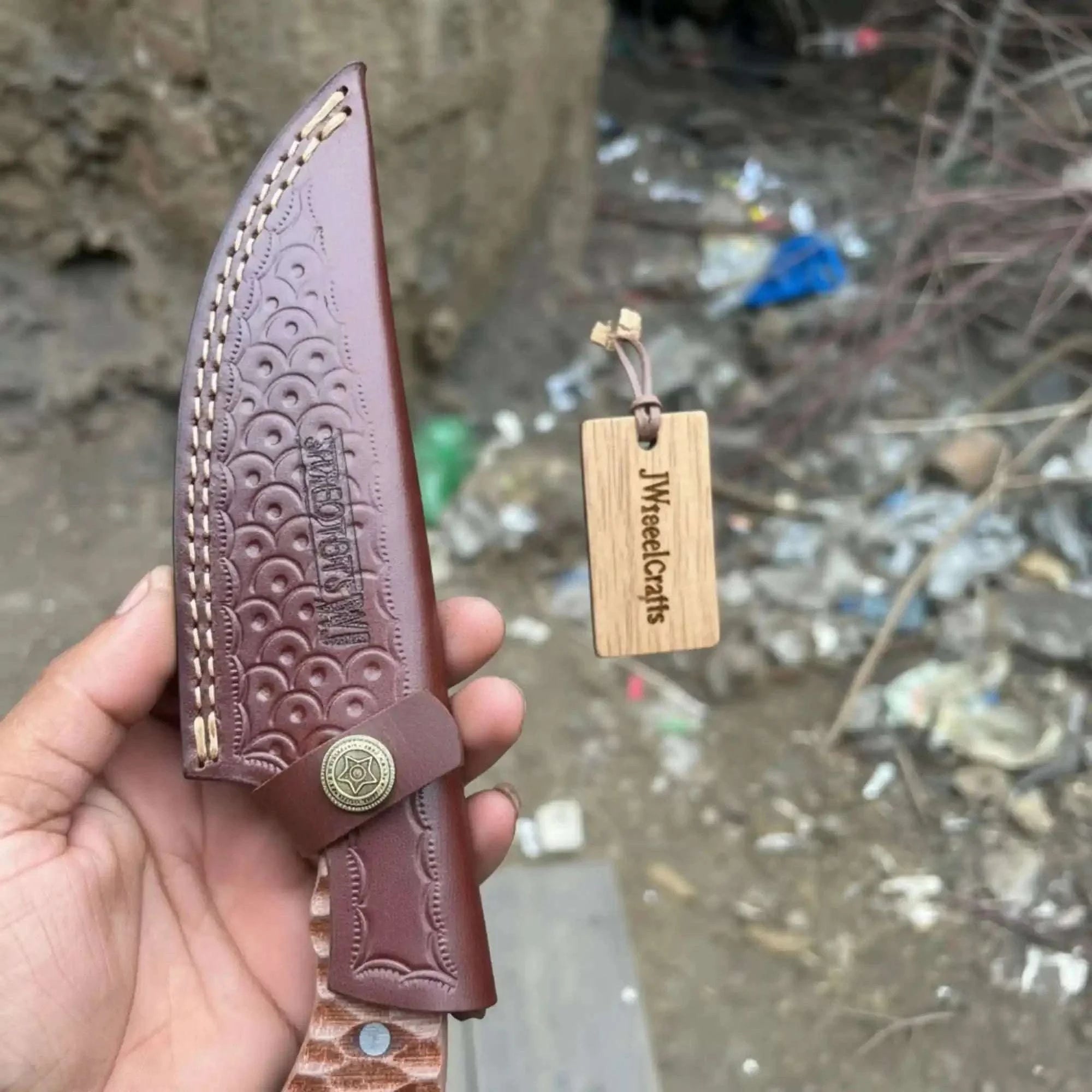 Palmarius Outdoors Handmade Damascus Karambit Hunting Knife with Brown Micarta Handle Karambit Knife