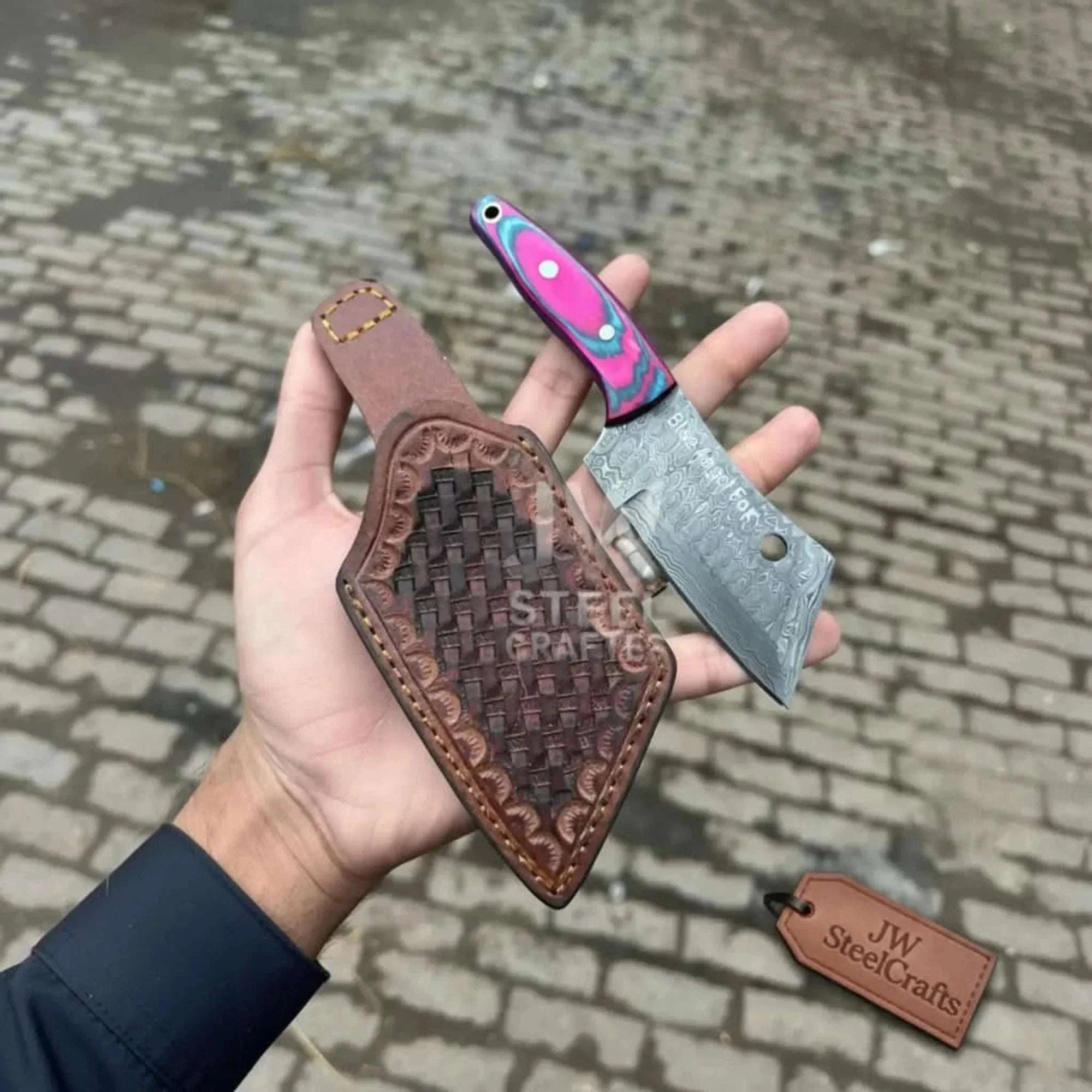 Palmarius Outdoors Ko-Bunka Knife Damascus Steel, Reverse Tanto Skinner Knife