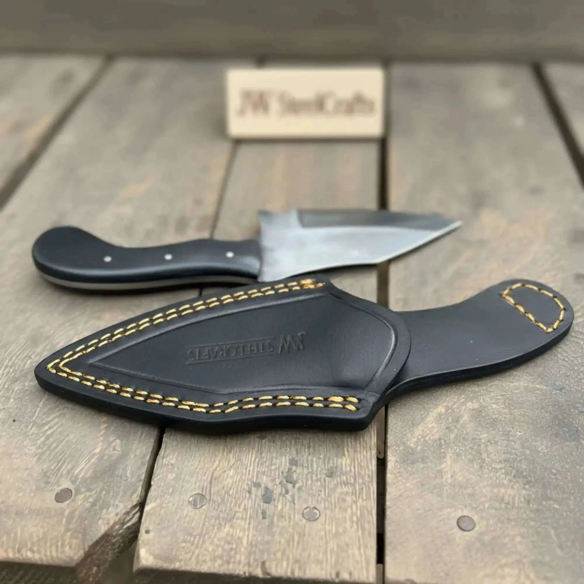 Palmarius Outdoors Handmade Tanto Hunting Knife with Black Micarta Handle