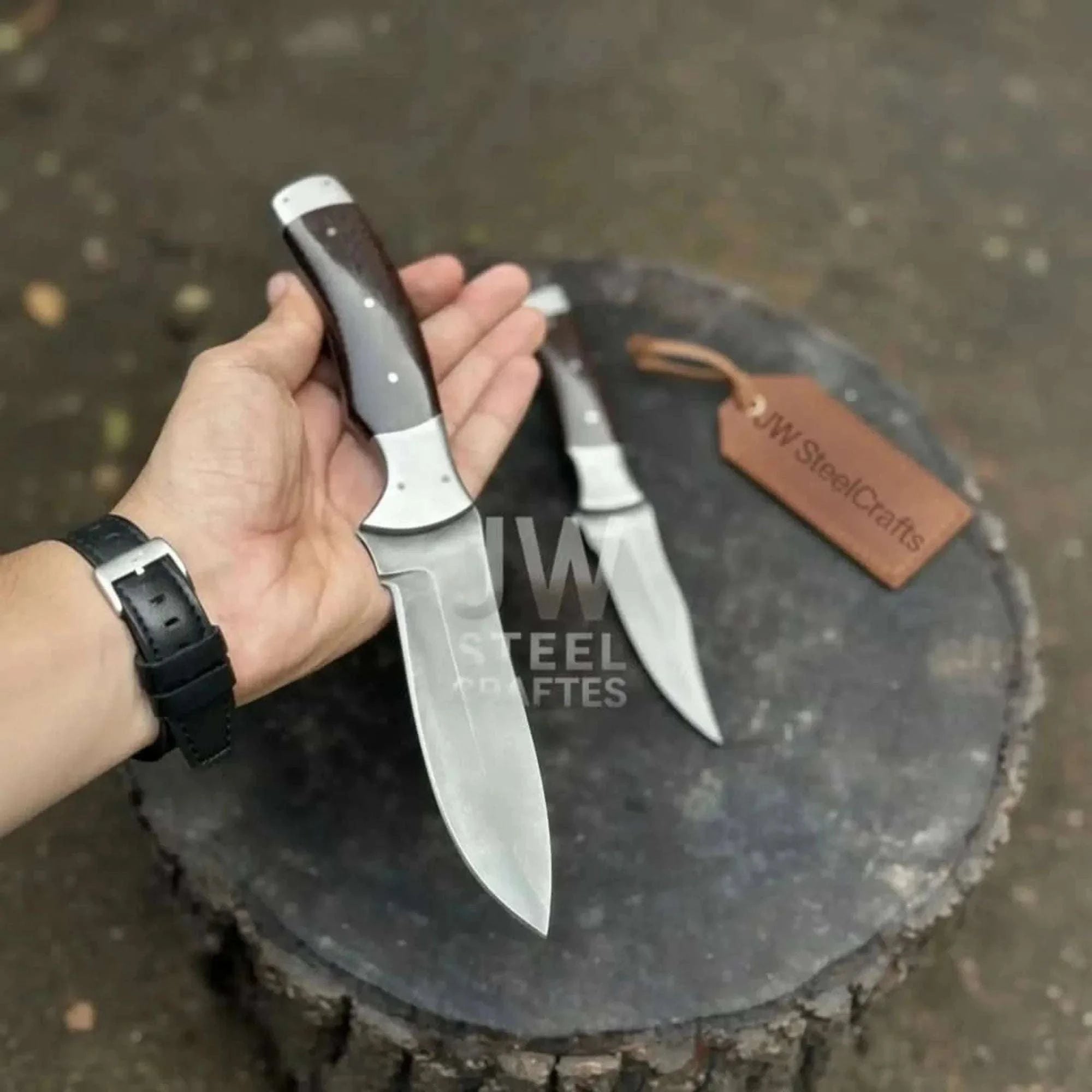 Palmarius Outdoors 3-Piece High Carbon Steel Kitchen Knife Set Cleaver, Chef & Paring Knife with Dark Rosewood Handles & Leather Sheaths Handmade Chef Knife Sets