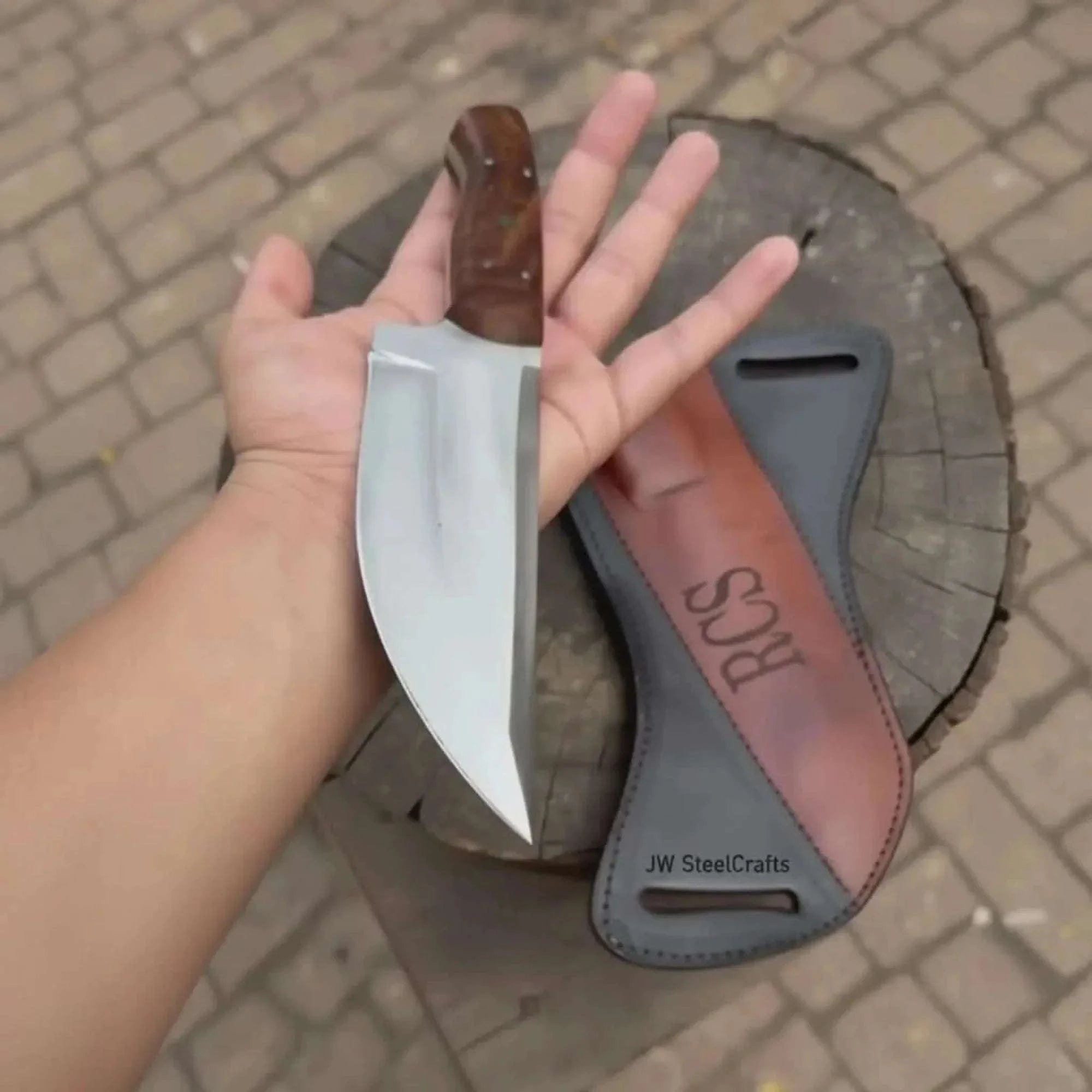 Palmarius Outdoors Custom Engraved Stainless Steel Outdoor Knife with Walnut Handle | JW SteelCrafts Hunting Knife