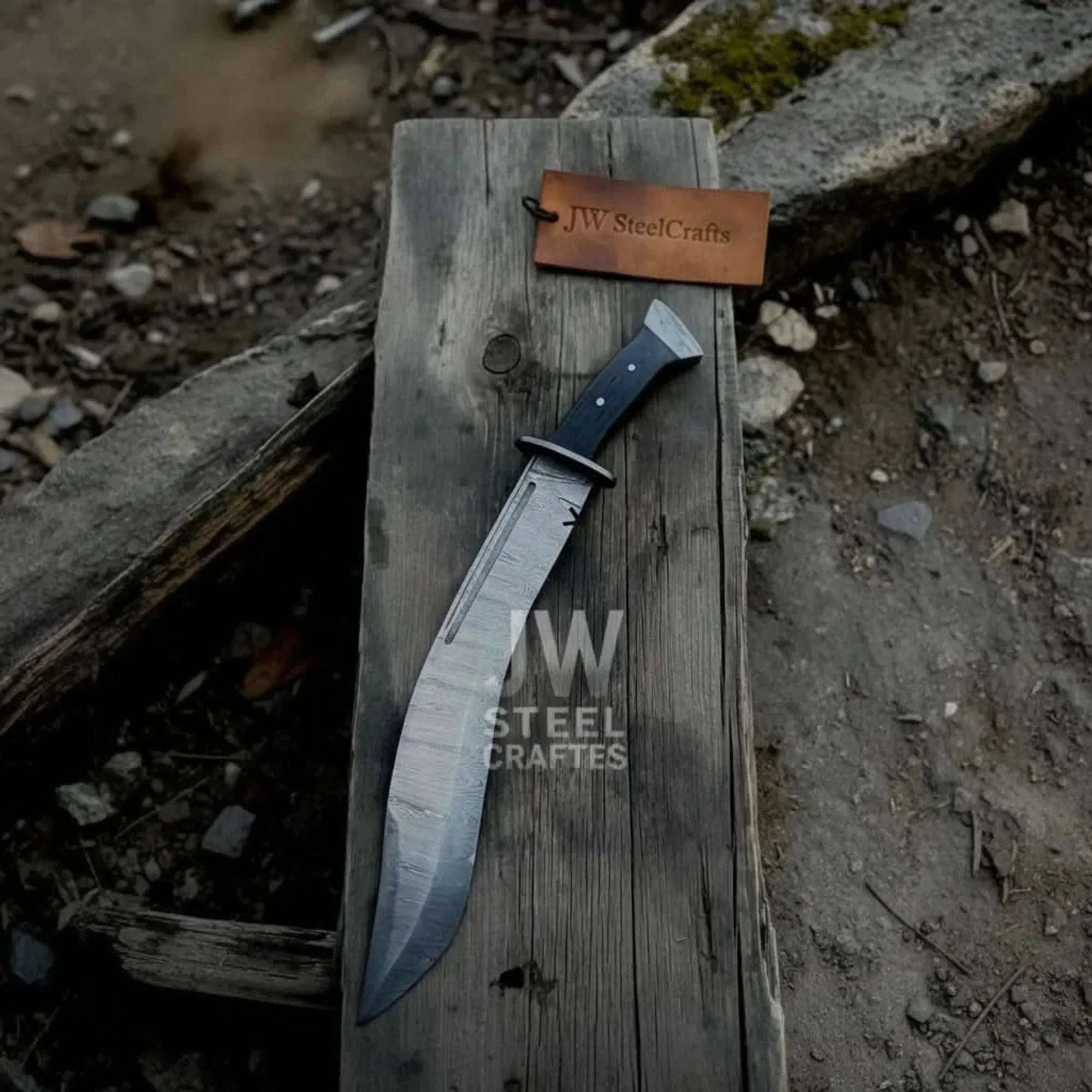 Palmarius Outdoors Handmade Kukri Bowie Knife Damascus Steel Recurve Blade Full Tang with Leather Sheath – JW SteelCrafts Bowie Knives