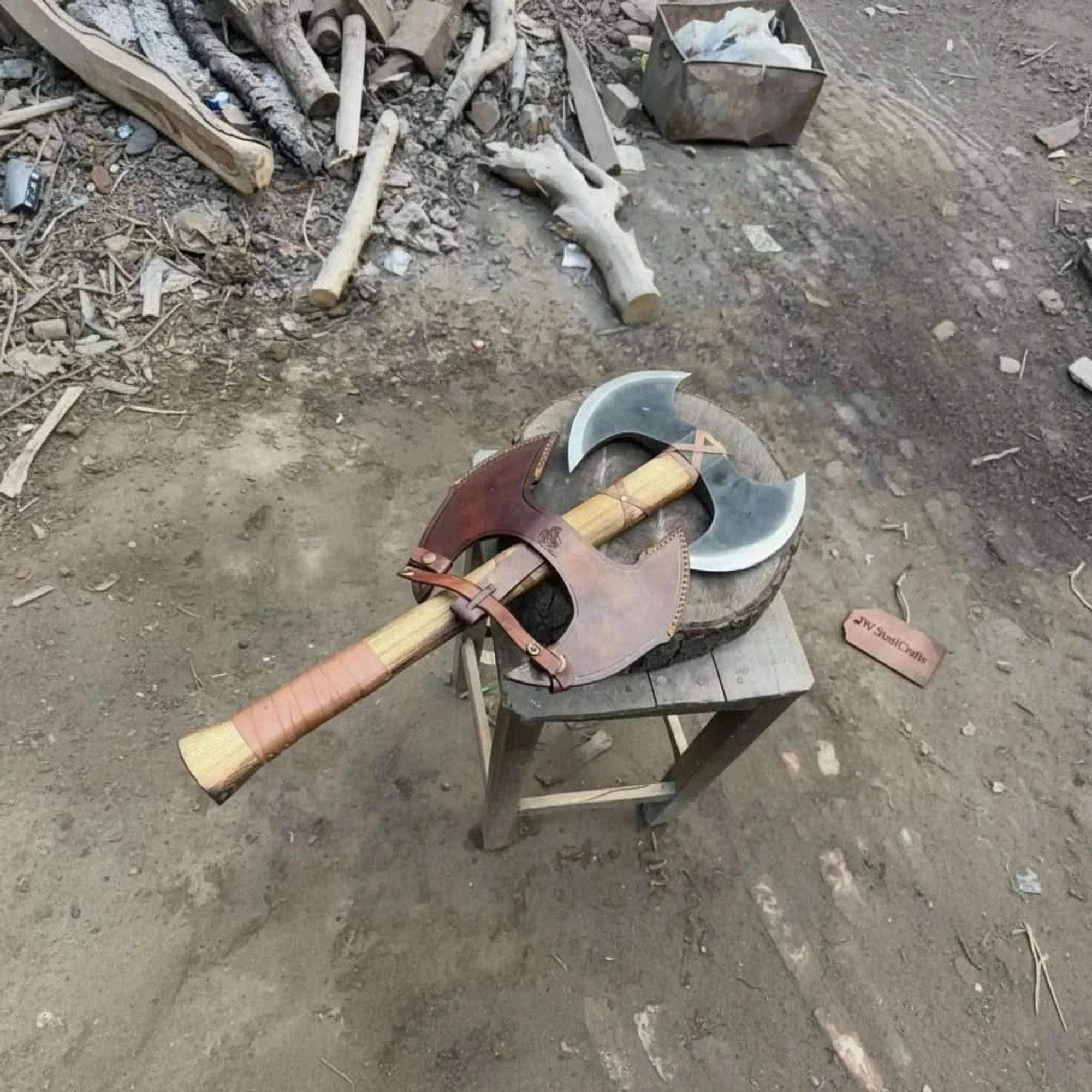 Palmarius Outdoors Handcrafted Double-Head Decorative Axe with Wooden Handle – JW SteelCrafts Handmade Axe