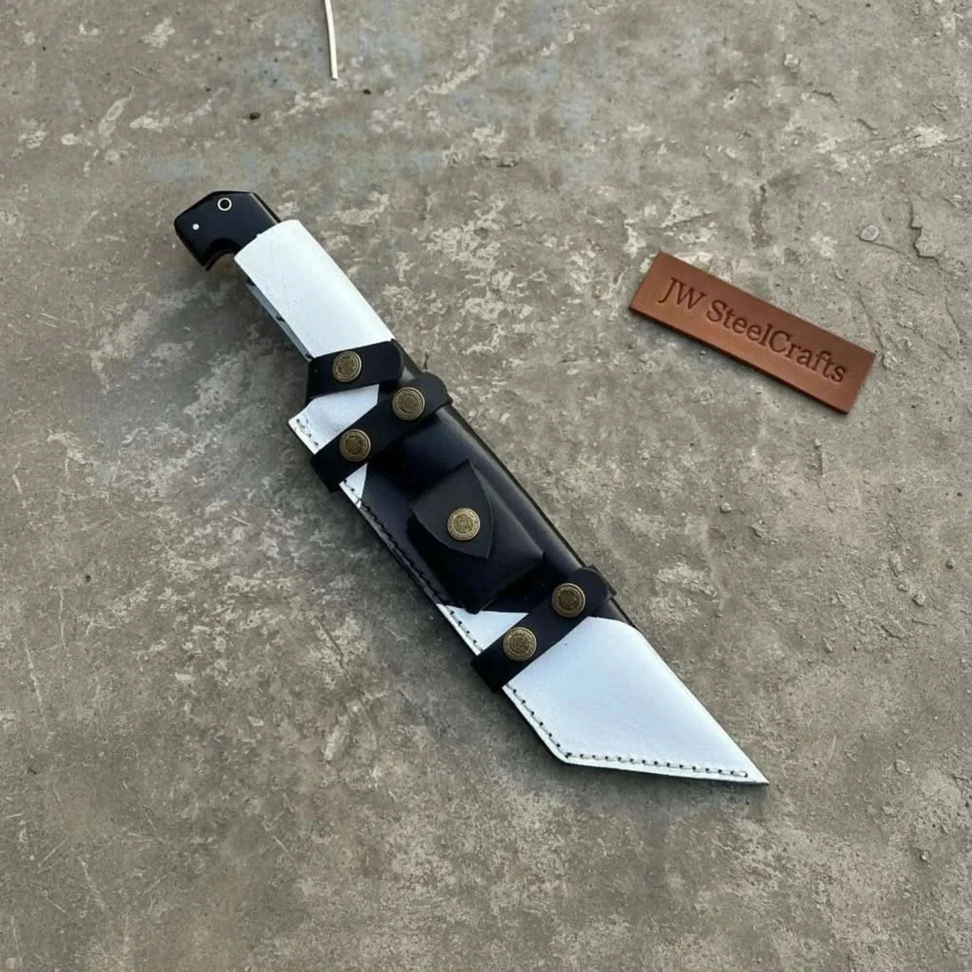 Palmarius Outdoors Damascus Steel Tracker Knife with Dual-Tone Bone & Black Handle | Handmade Leather Sheath Handmade Tracker Knives