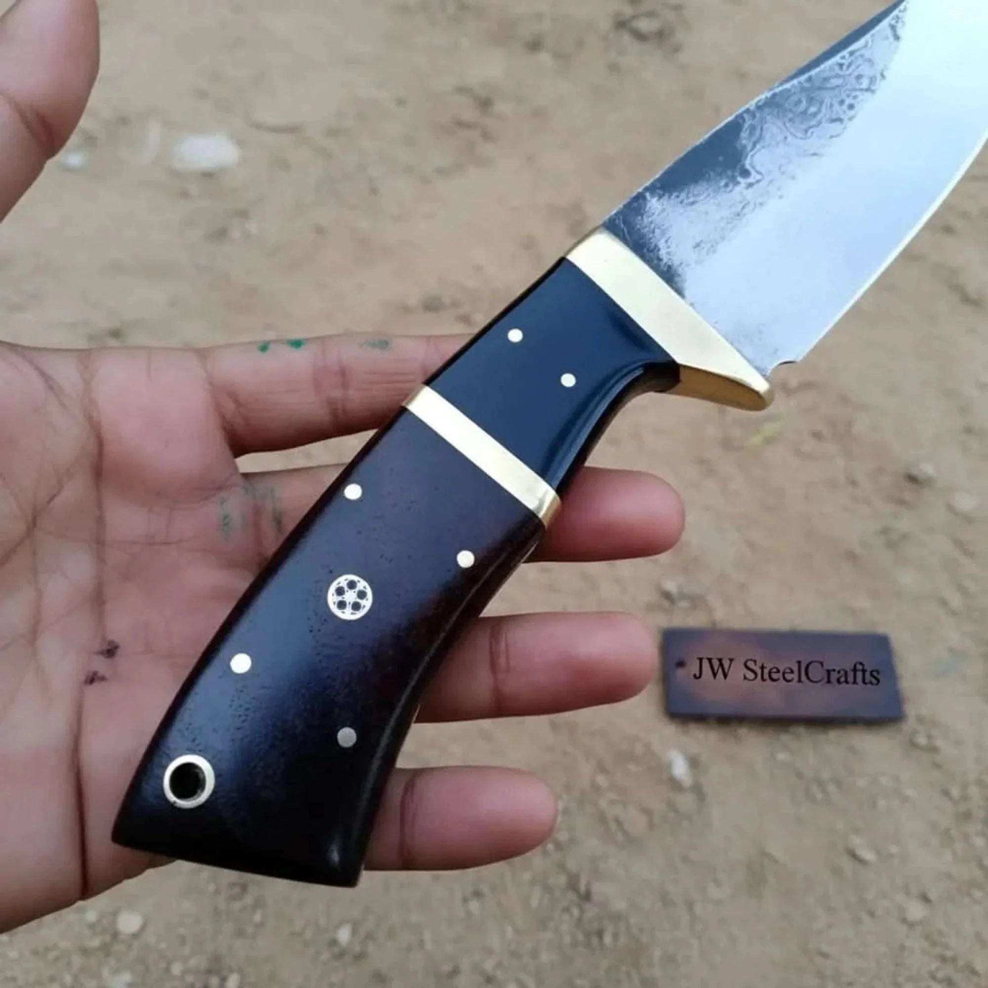 Palmarius Outdoors Gut hook knife with wood and brass handle. Handmade Gut Hook Knives