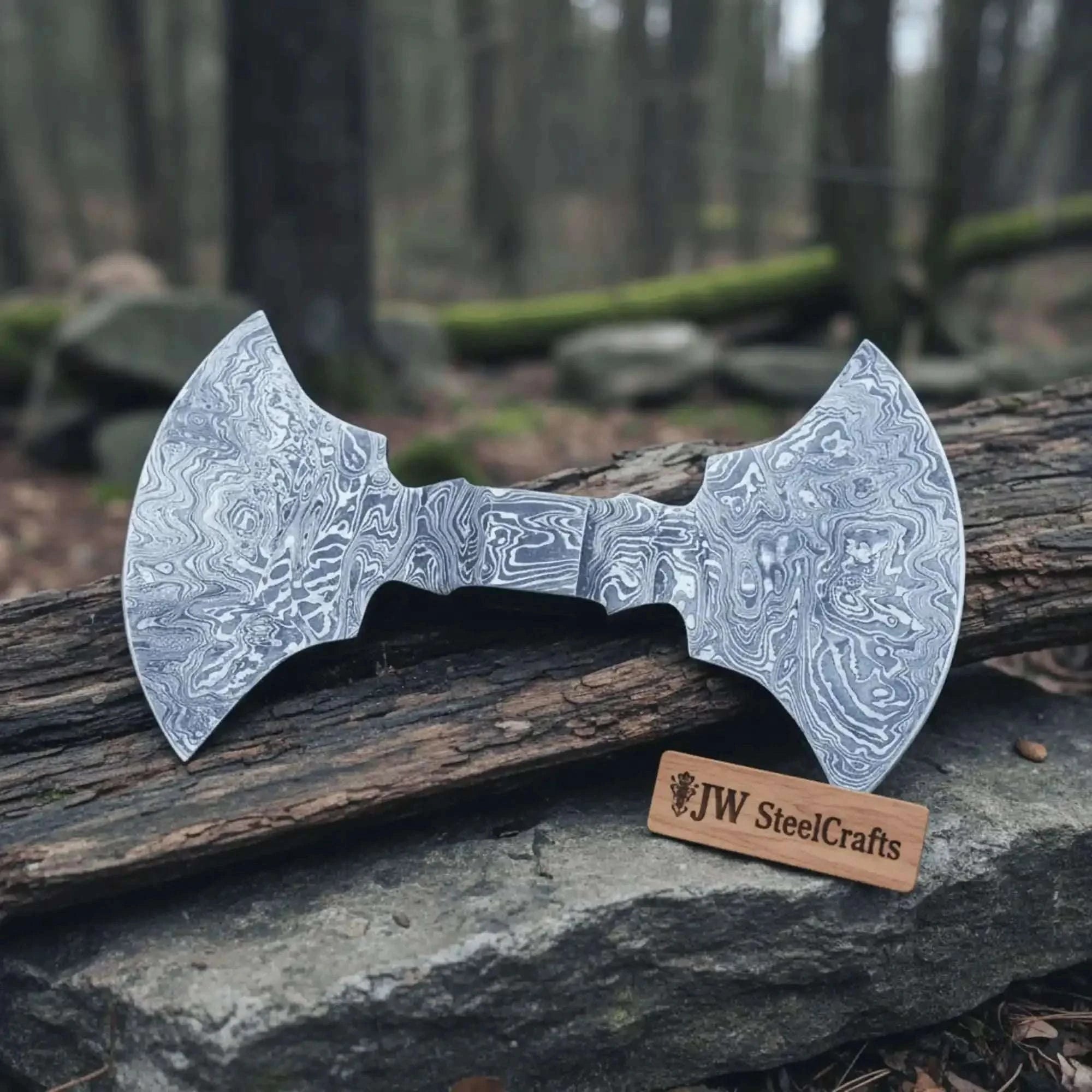Palmarius Outdoors Duskraven Double-Bit Damascus Axe Handmade 9 Inch Forged Steel Head Axe head Blank