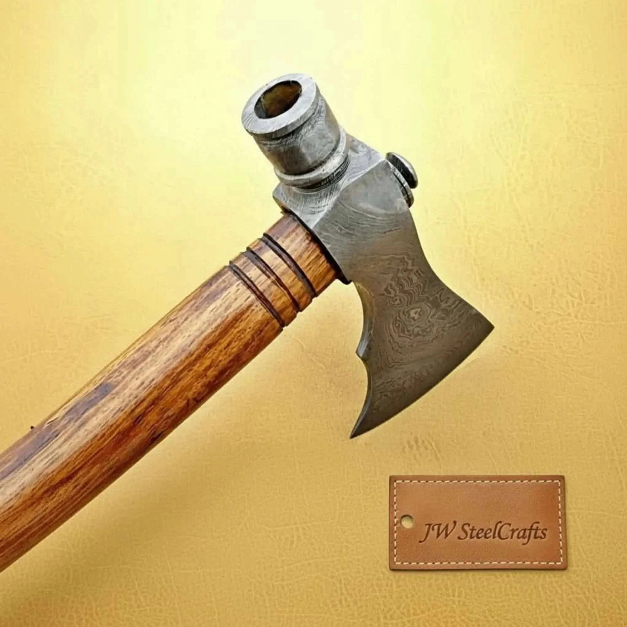 Palmarius Outdoors Damascus Smoking Axe with Leather Sheath and Ringed Rosewood Handle Handmade Axe