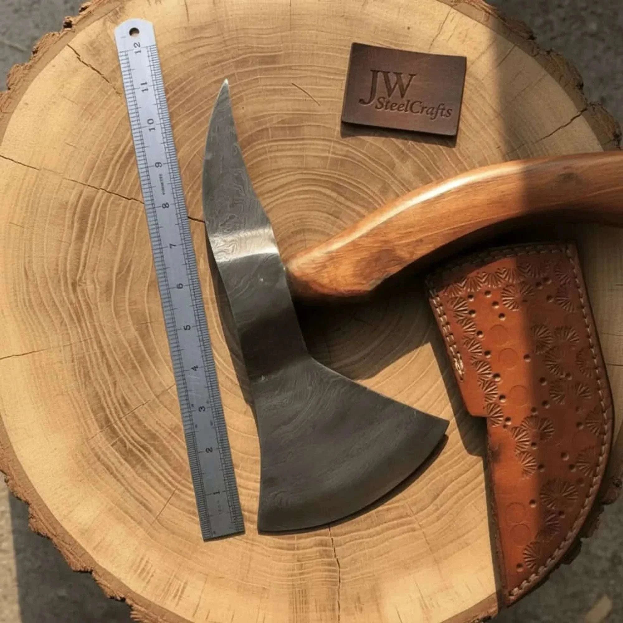 Palmarius Outdoors Damascus Bearded Spike Tomahawk with Forged Spike Poll Handmade Axe