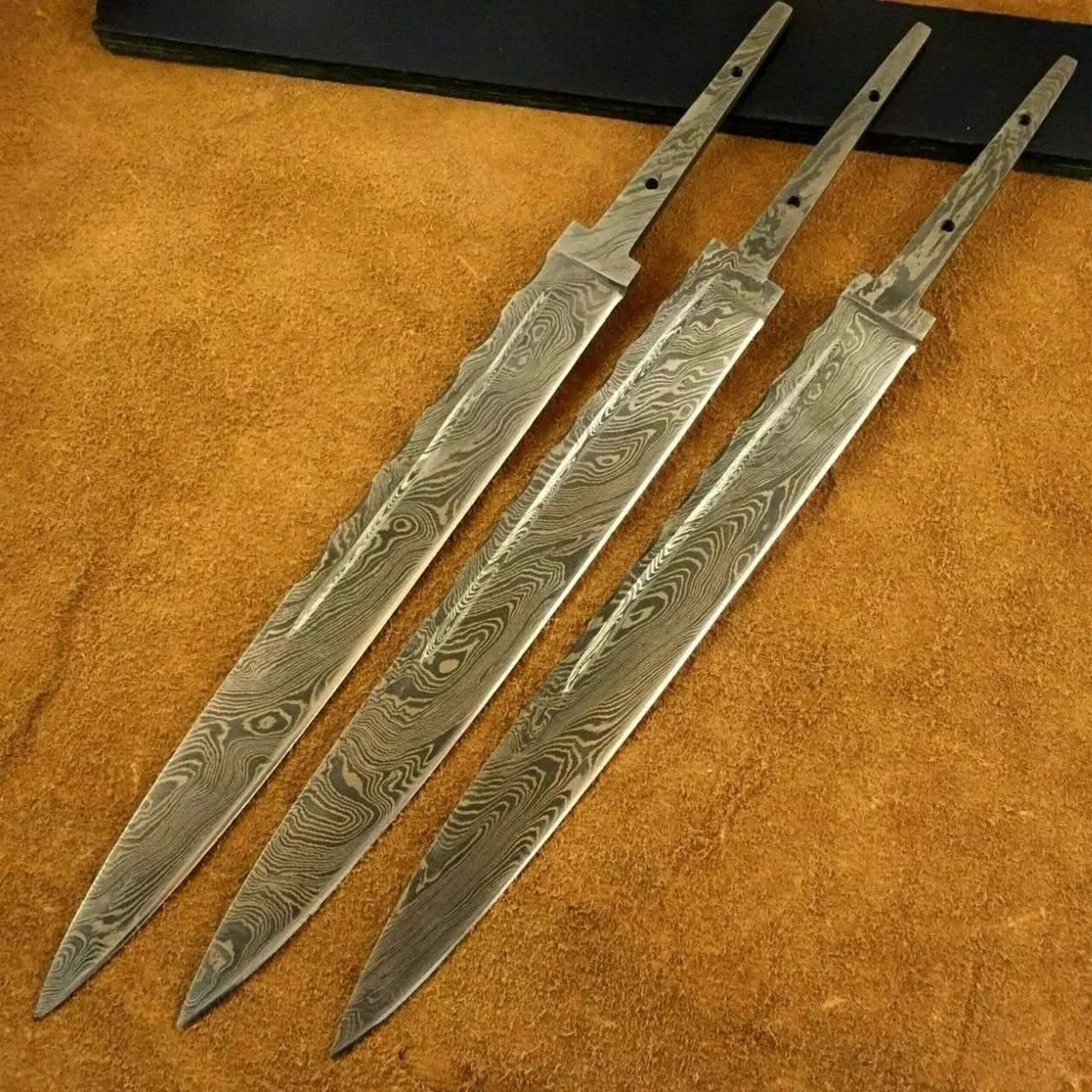 Palmarius Outdoors Lot of 3 Handmade Damascus Steel Blade Blank-Scottish Dirk-Knife Making Knife blank Blades
