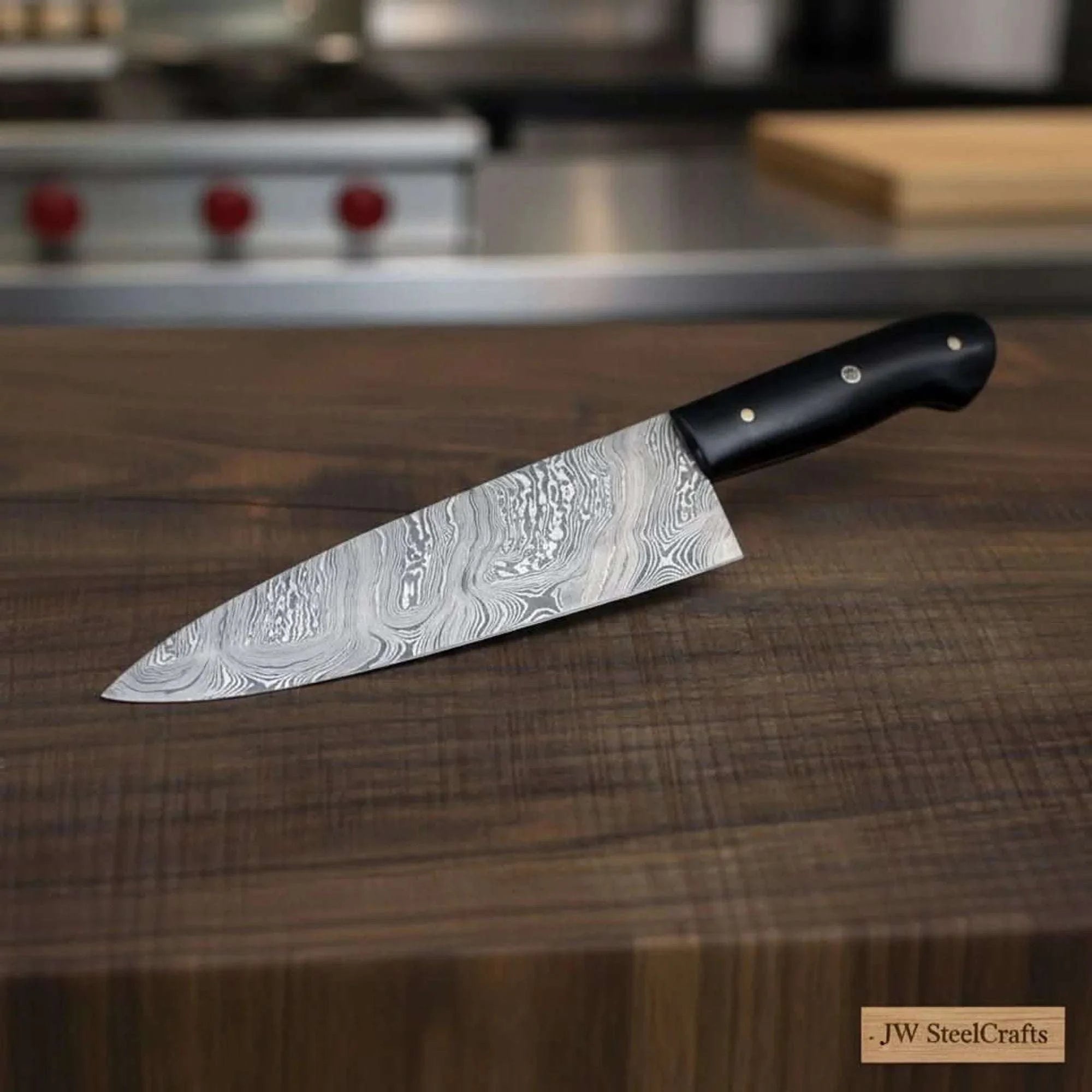 Palmarius Outdoors Handmade Damascus Gyuto Knife, Black Resin Handle Japanese Chef Knife, Forged Damascus Steel Kitchen Knife, Professional Gyuto, JW SteelCrafts Damascus Steel Chef Knives