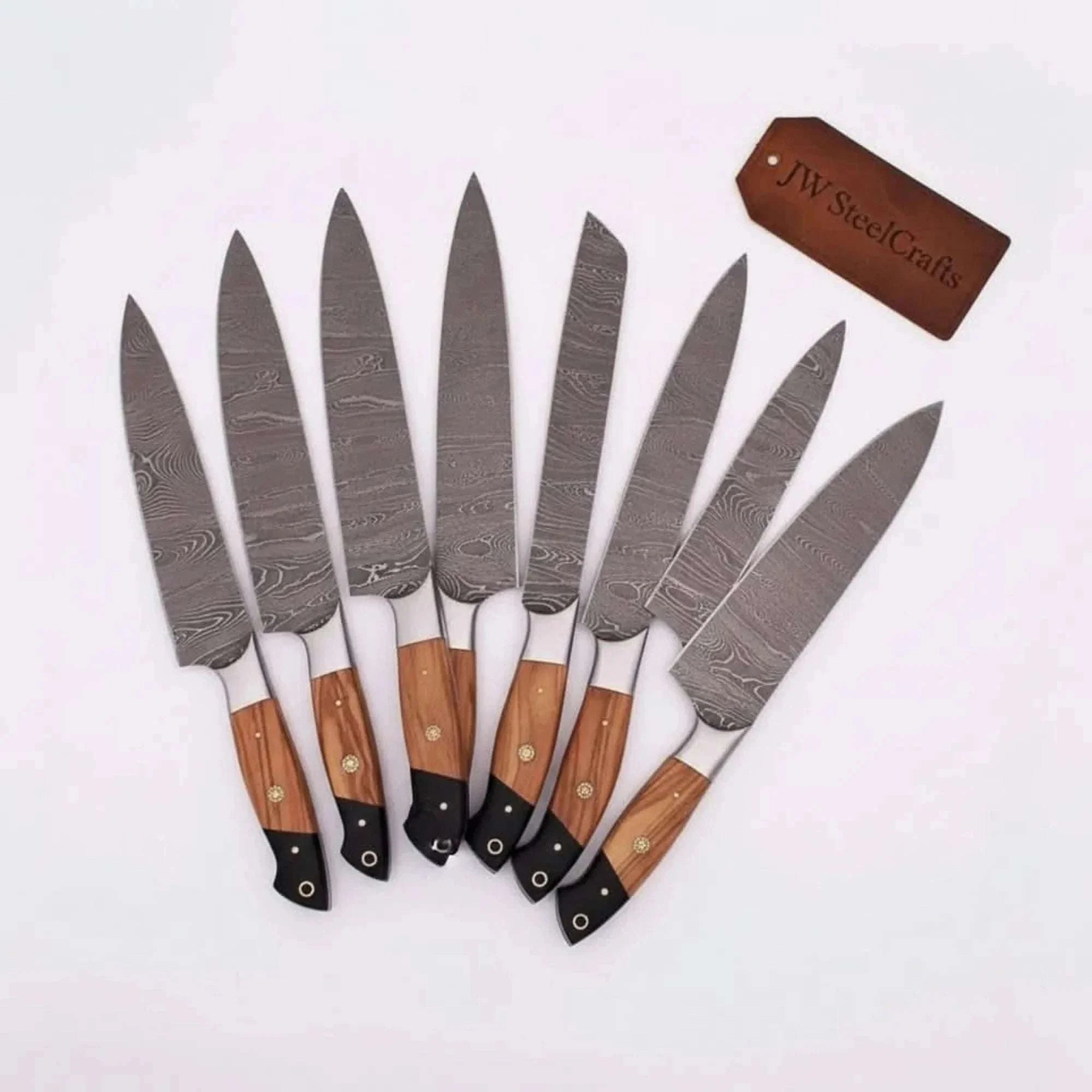 Palmarius Outdoors Handmade Damascus Knife Set, Olive Wood & Resin Handle Handmade Chef Knife Sets