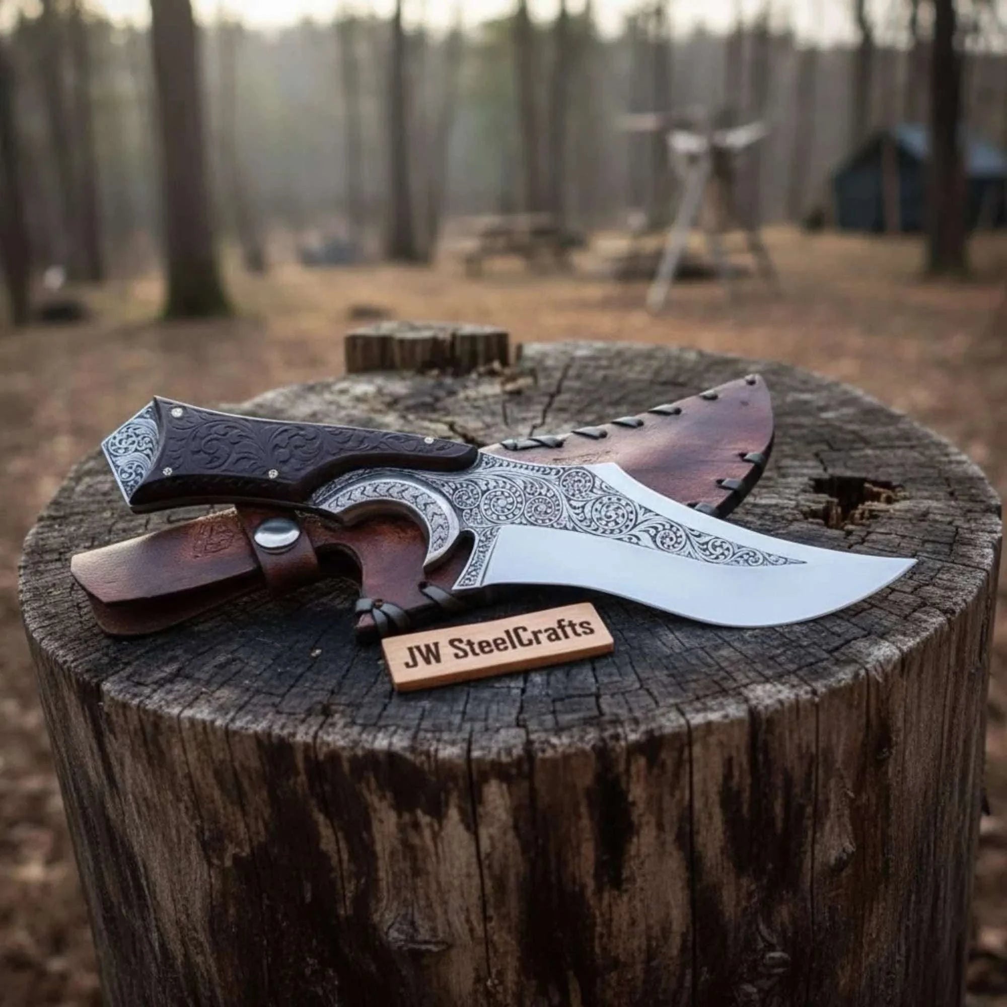 Palmarius Outdoors Frontier Persian Clip Point Bowie Knife Engraved D2 Steel Fixed Blade Frontier Bowie Knives
