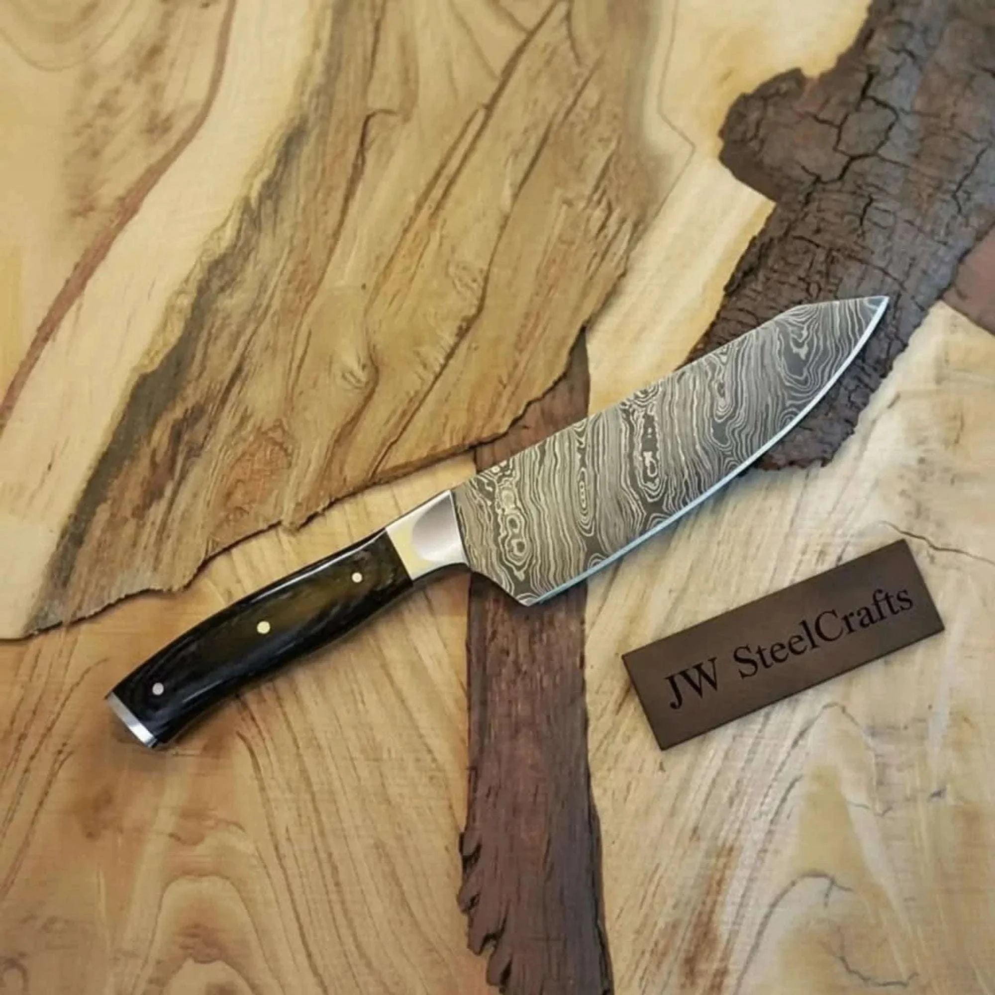 Palmarius Outdoors 12” Twisted Pattern Damascus Chef Knife with Black Pakka Wood Handle and Steel Bolster & Full Tang Chef Knives