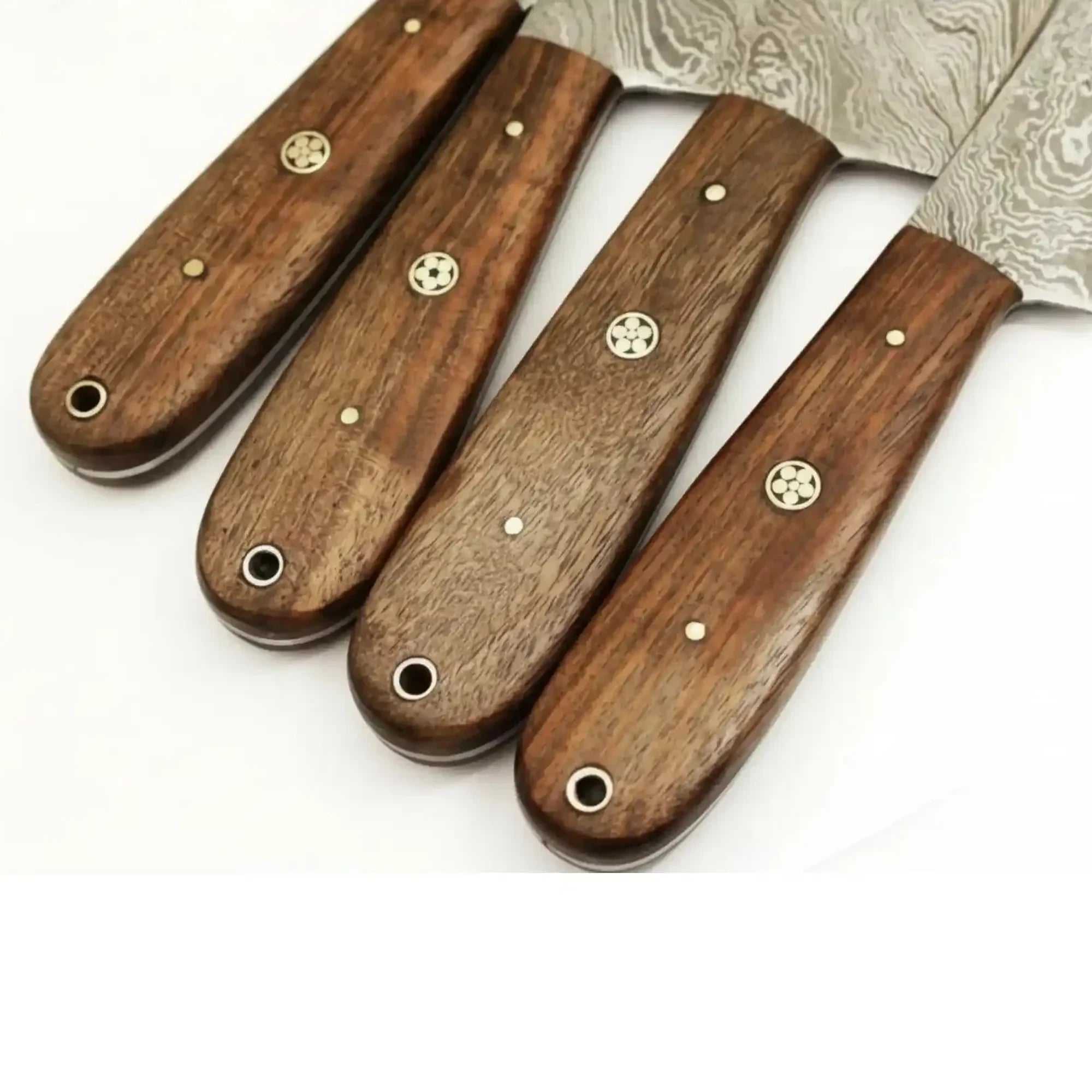 Palmarius Outdoors Handmade Damascus Steel Knife Set with Leather Roll, Rosewood Handle Kitchen Collection Handmade Chef Knife Sets