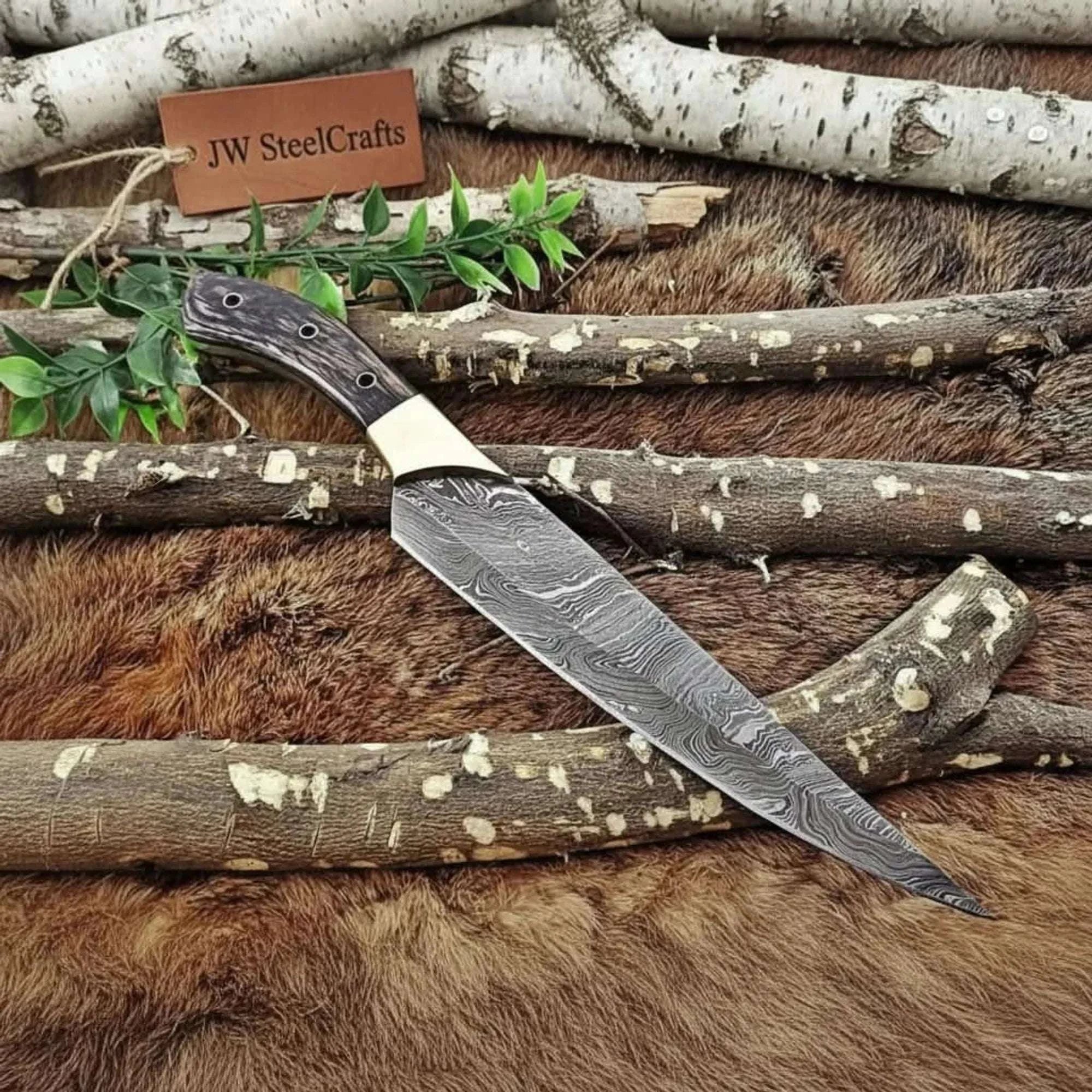 Palmarius Outdoors 12-Inch All-Purpose Damascus Chef Knife with Brass Bolster & Pakka Wood Handle Chef Knives