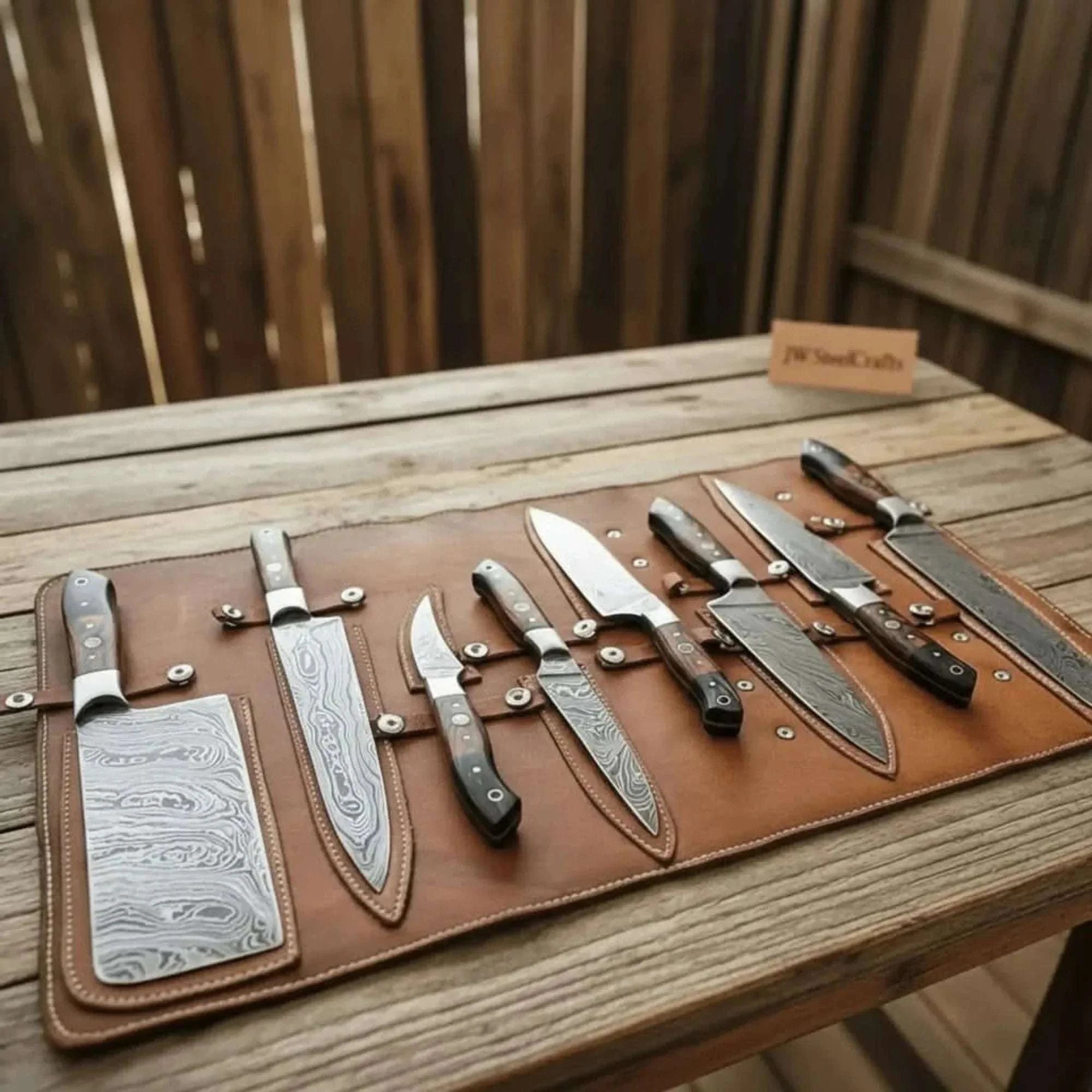 Palmarius Outdoors 8-Piece Damascus Kitchen Knife Set wit 7 to 13 Inch Blades Handmade Chef Knife Sets