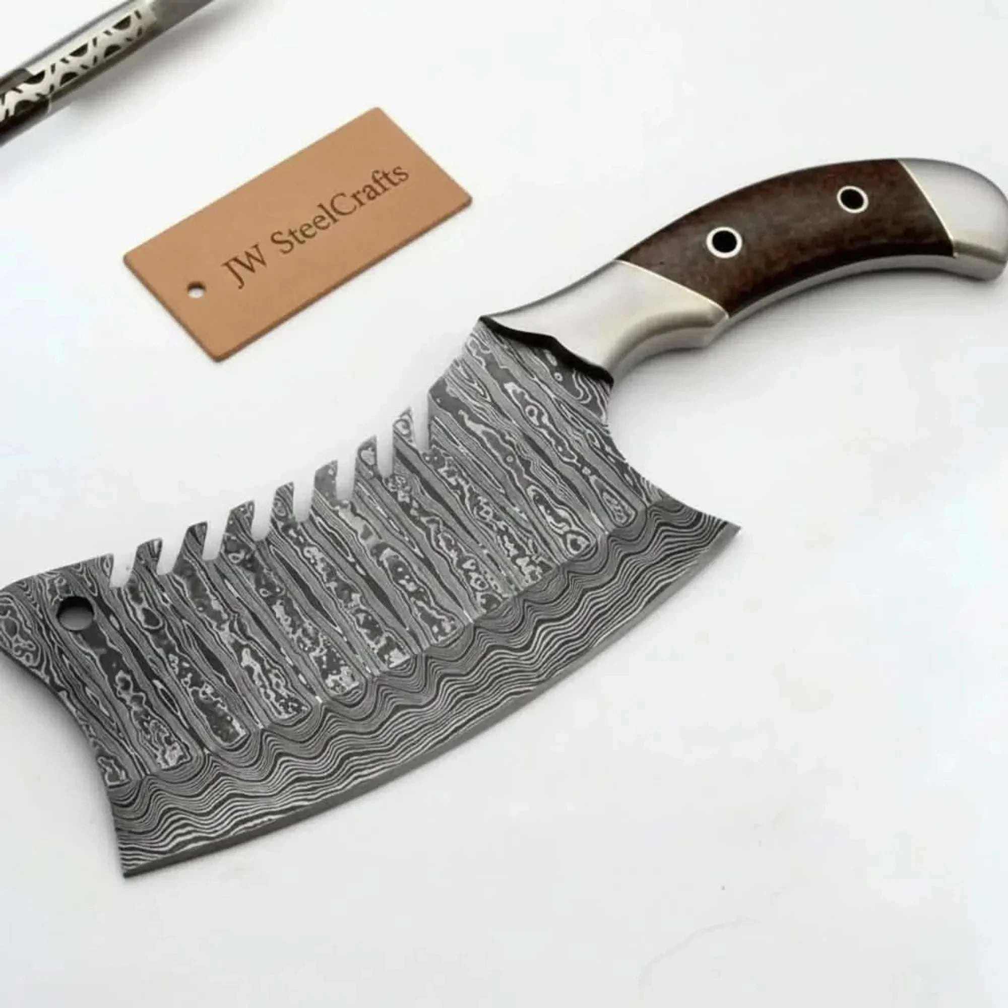 Palmarius Outdoors Heavy-Duty Damascus Meat Tenderizer Cleaver Chef Knife