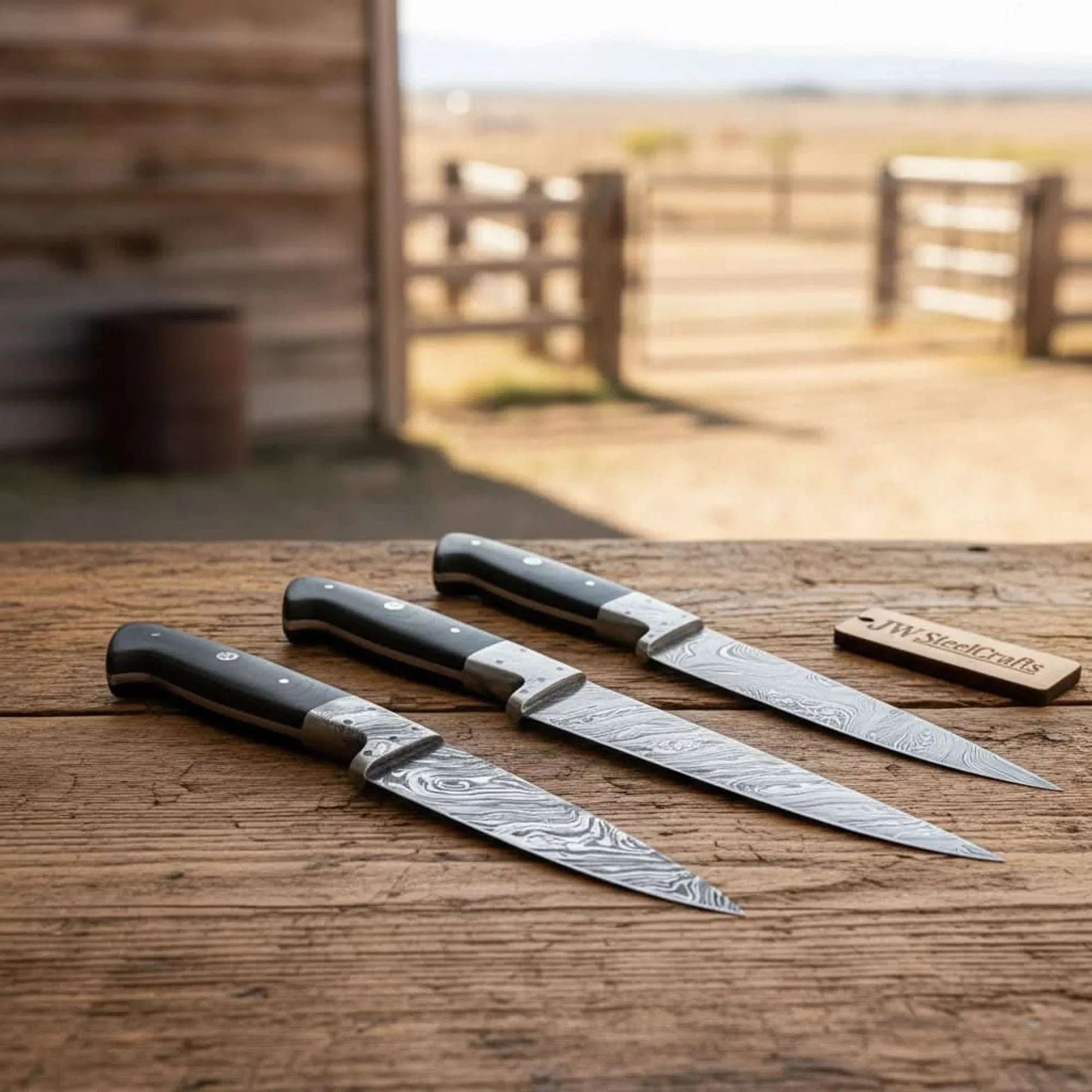 Palmarius Outdoors 3-Piece Damascus Chef Knife Set Black Micarta with Full Tang Blades Handmade Chef Knife Sets