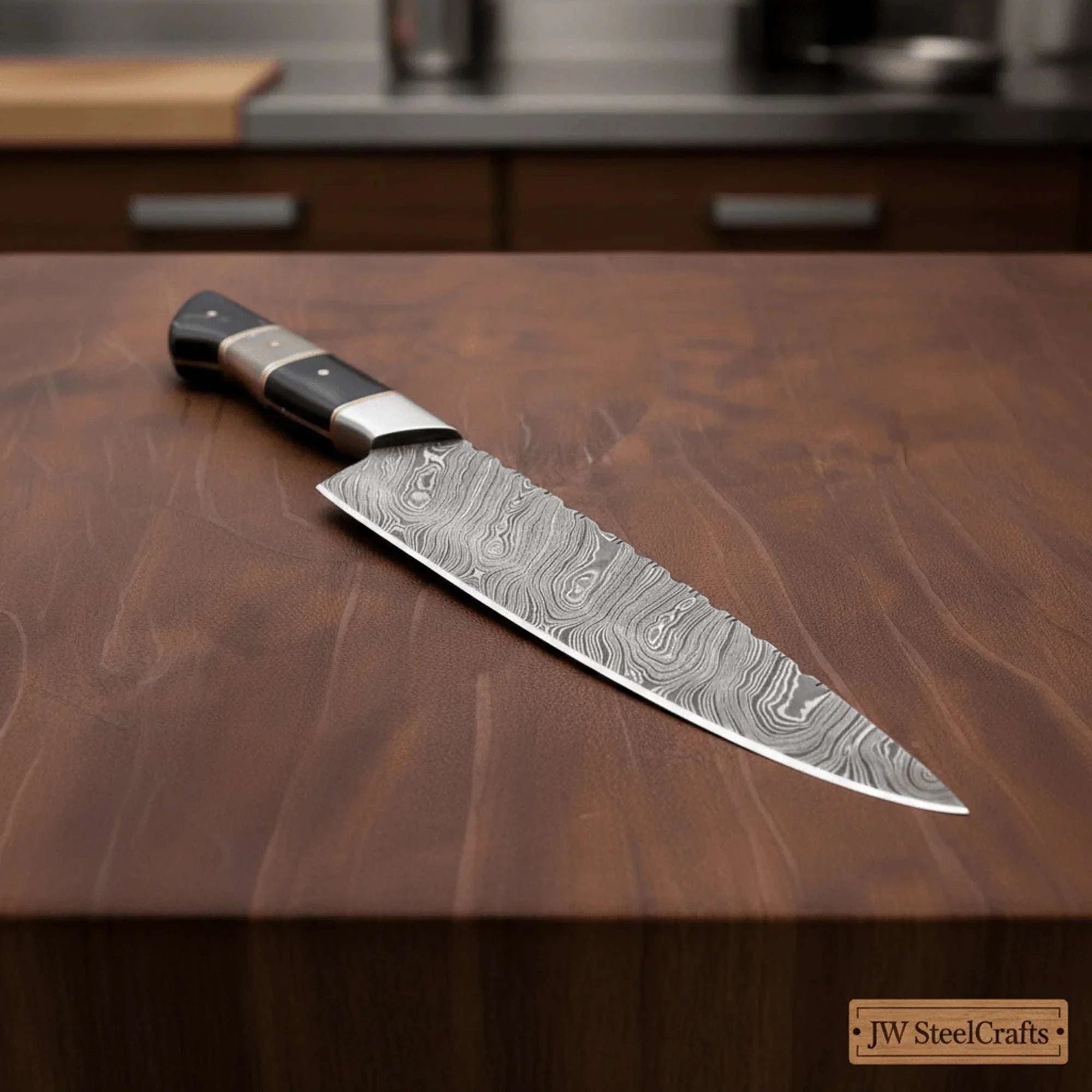 Palmarius Outdoors Damascus Kiritsuke Chef Knife with Raindrop Pattern Blade and Red/Black Pakka Wood Handle Damascus Steel Chef Knives