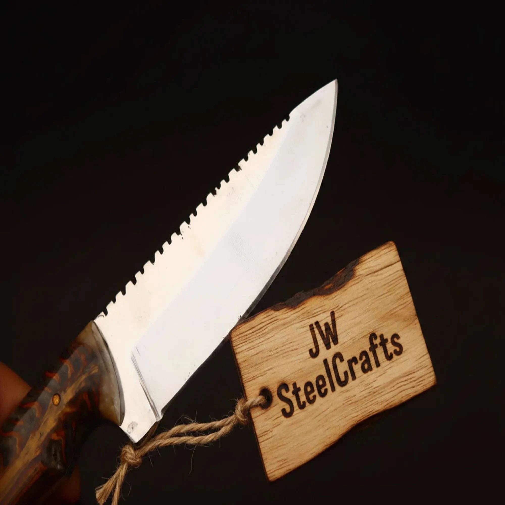 Palmarius Outdoors Ridgeline Stag Skinner Knife 8" Handmade Damascus Steel with Brass Bolster Skinner Knife