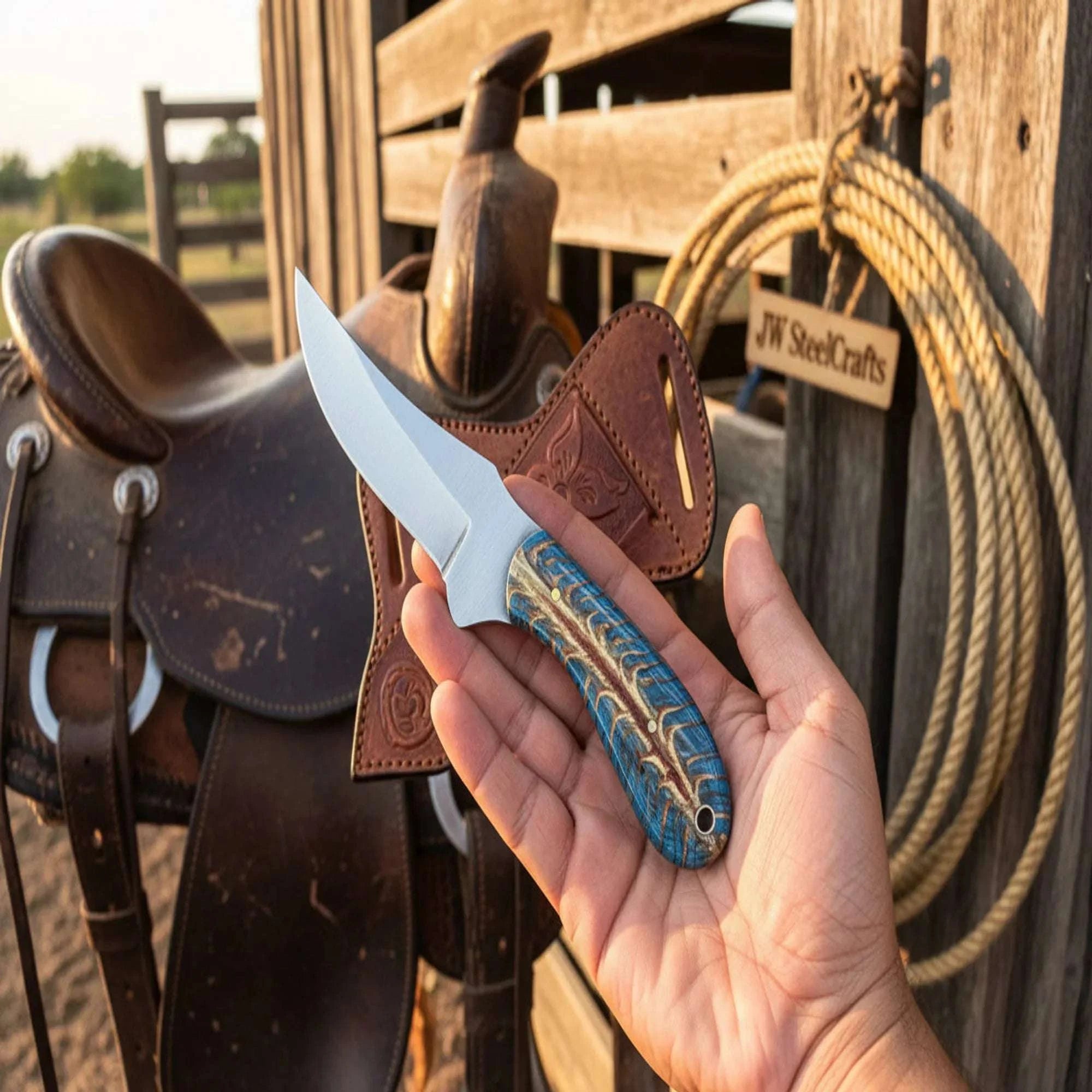 Palmarius Outdoors Antler Ridge Skinner Knife 8" Handmade Damascus Stag Horn Handle Skinner Knife