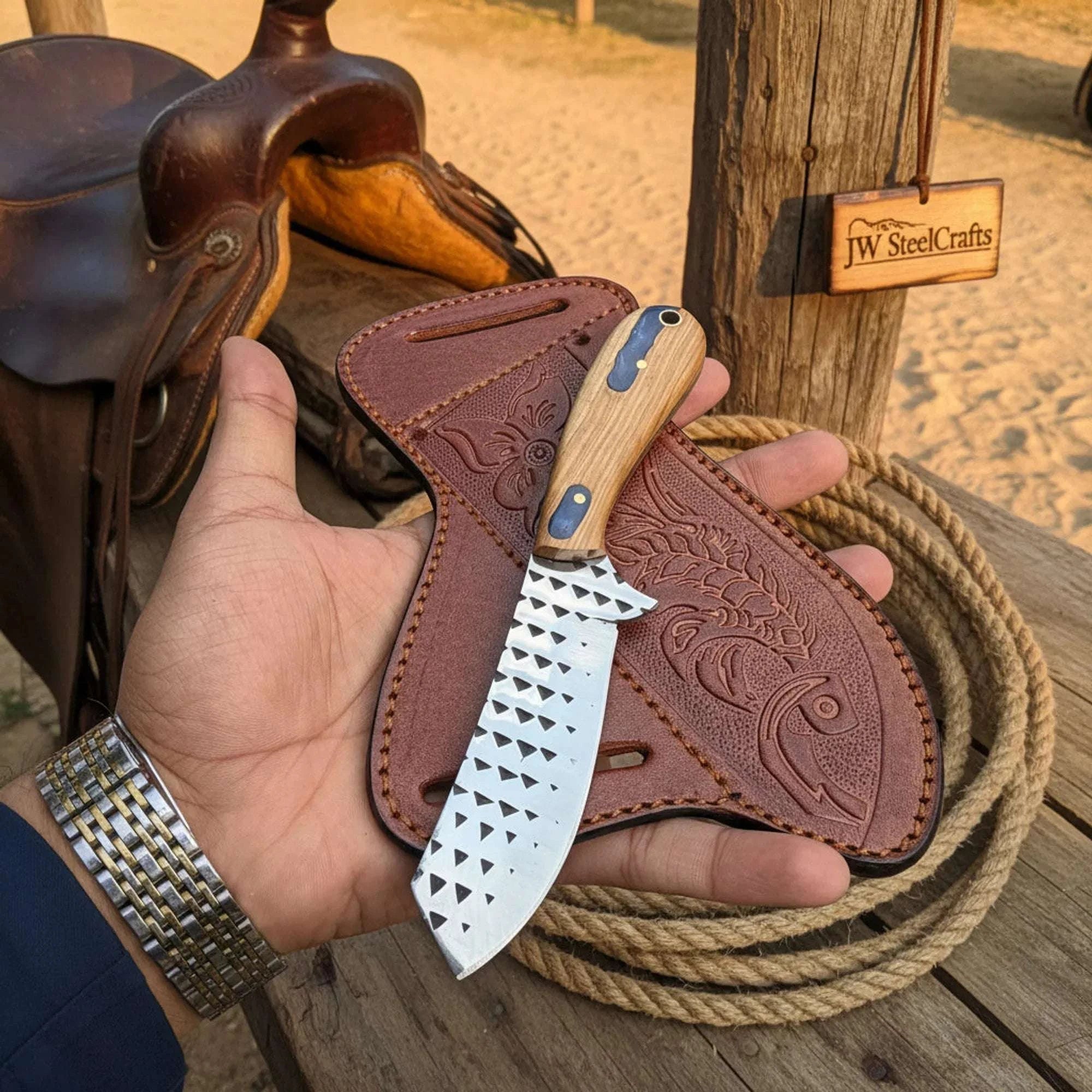 Palmarius Outdoors Timberline Damascus Skinner Knife 8" Handmade Wood Handle Damascus Blade Skinner Knife