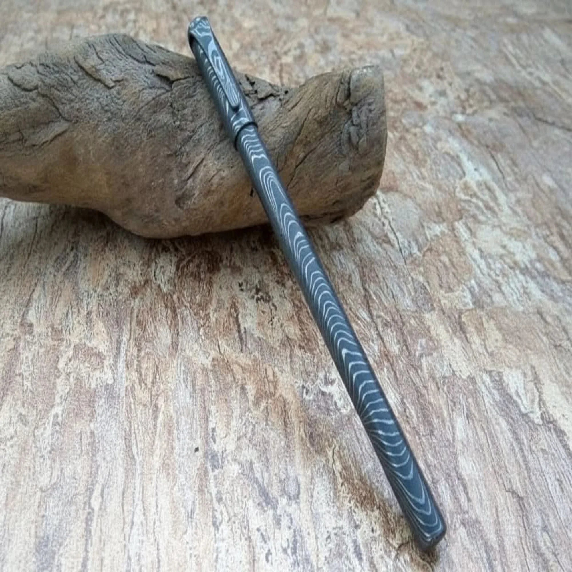 Riverflow Damascus Ballpoint Pen with Tapered Steel Tip