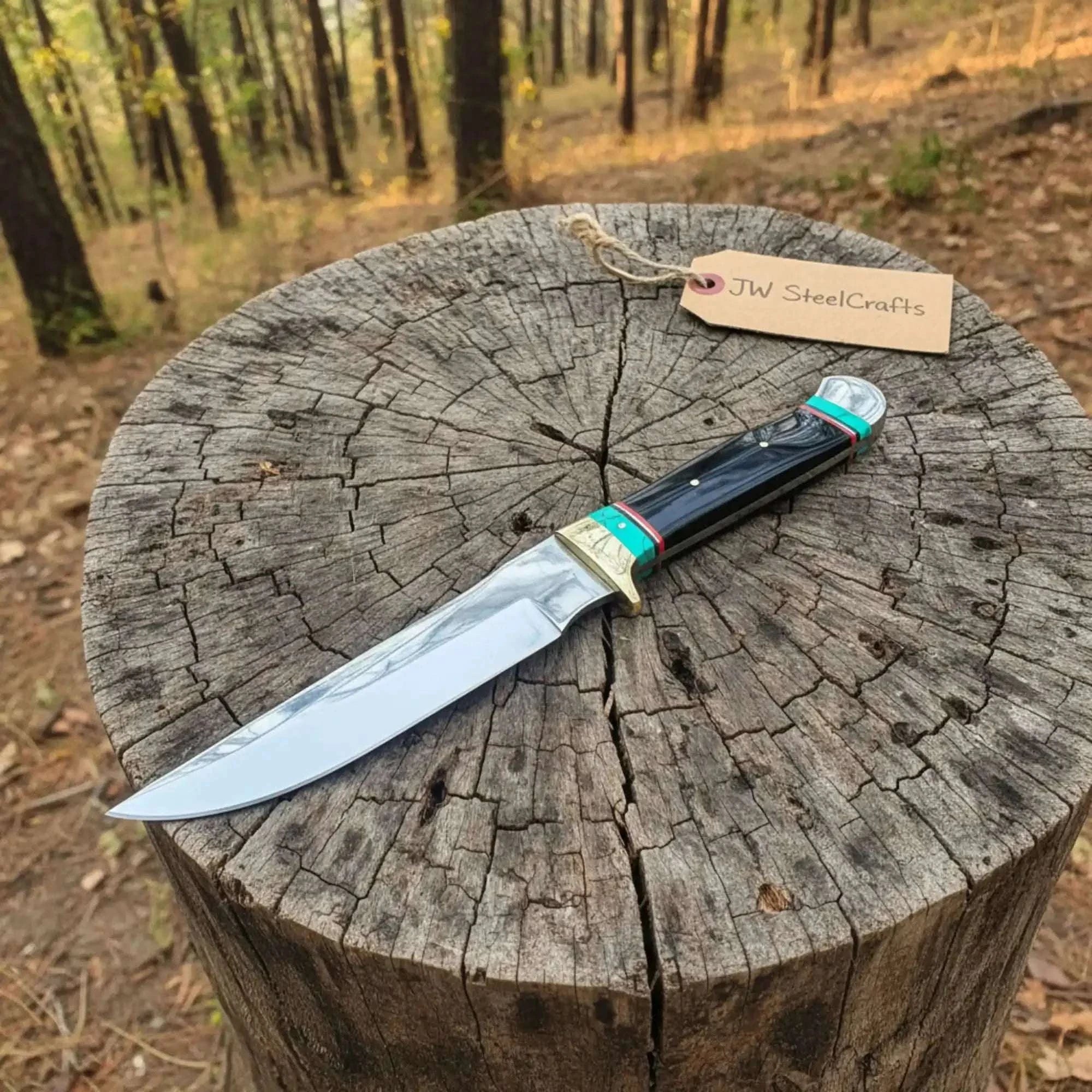 Palmarius Outdoors Carbon Steel 9-Inch Clip Point Bowie Knife — Buffalo Horn Handle with Turquoise Spacers Bowie Knife