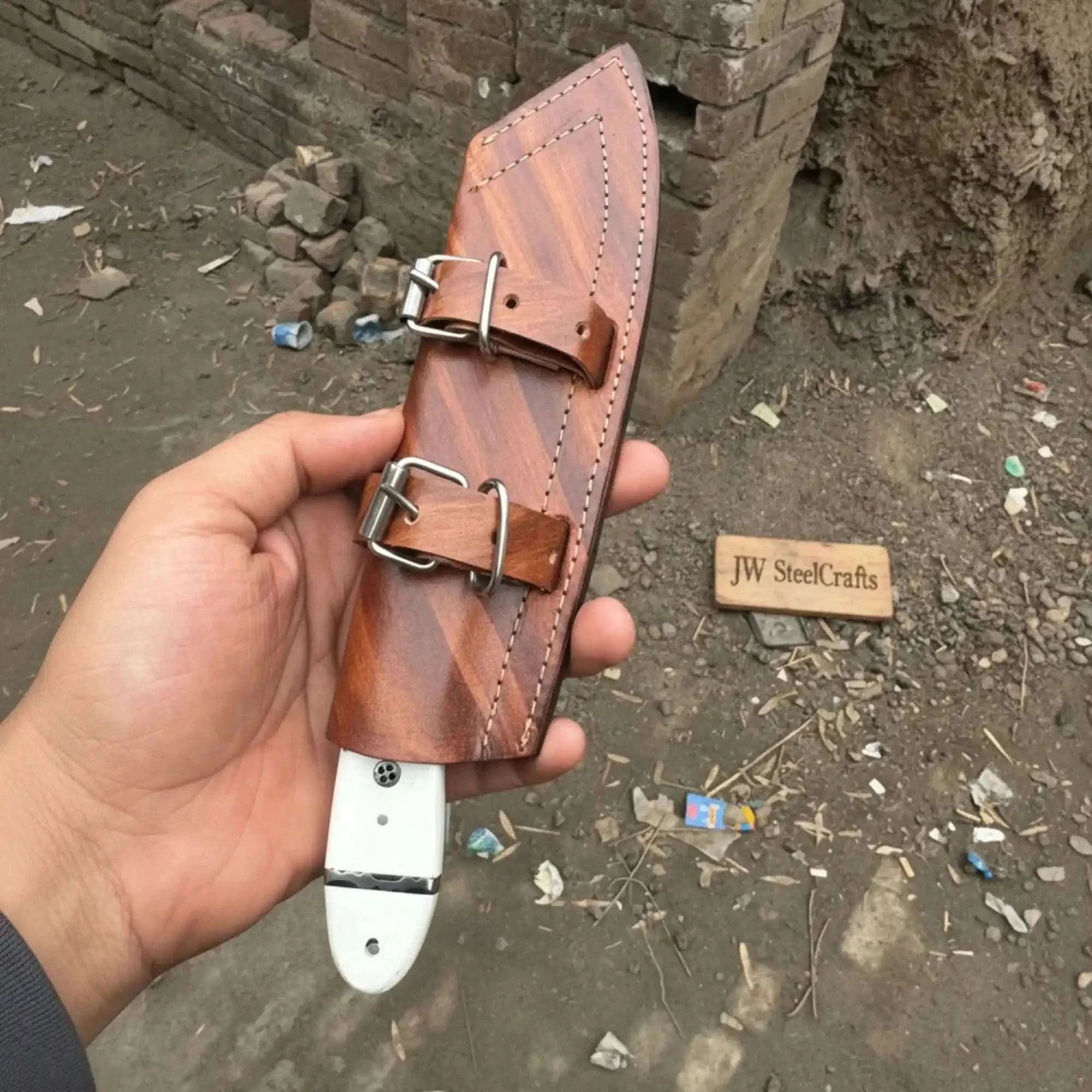 Palmarius Outdoors Handmade Carbon Steel Hunting Knife with White Epoxy Resin Handle Survival Knife