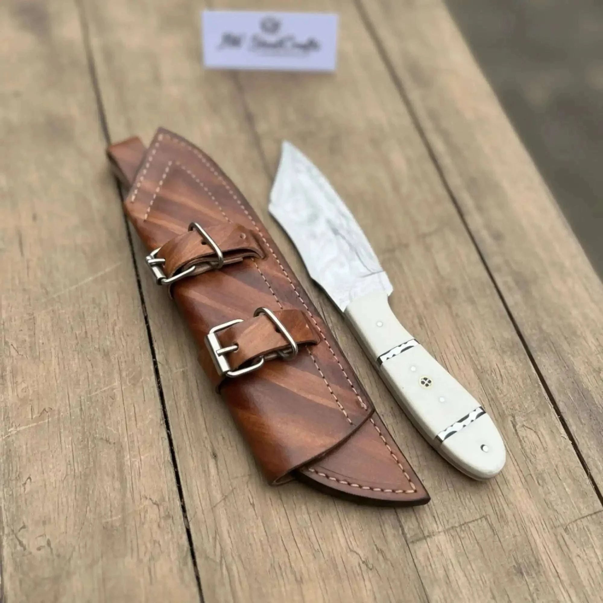 Palmarius Outdoors Handmade Carbon Steel Hunting Knife with White Epoxy Resin Handle Survival Knife