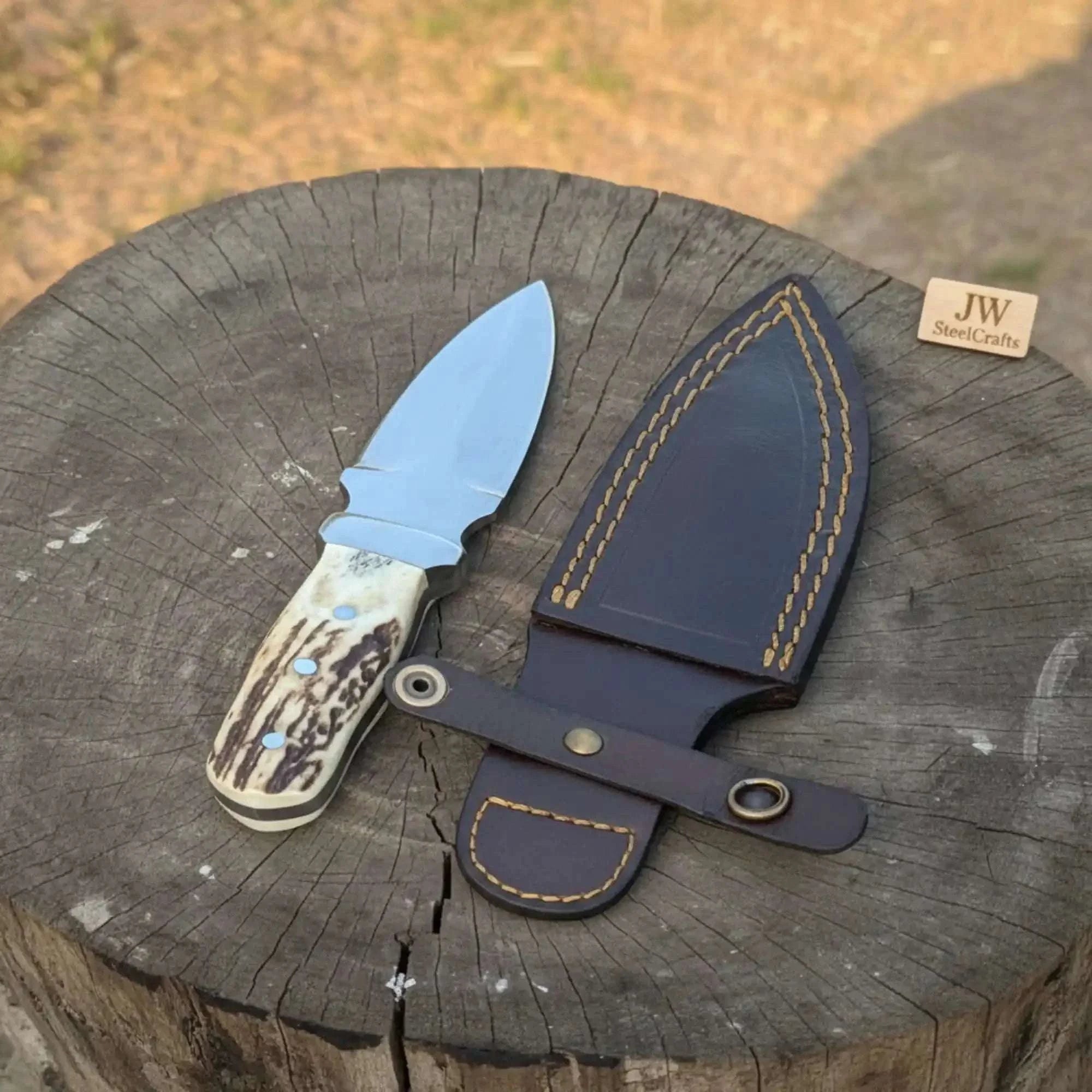 Palmarius Outdoors Handmade Dagger Knife with Stag Antler Handle | Full Tang Fixed Blade