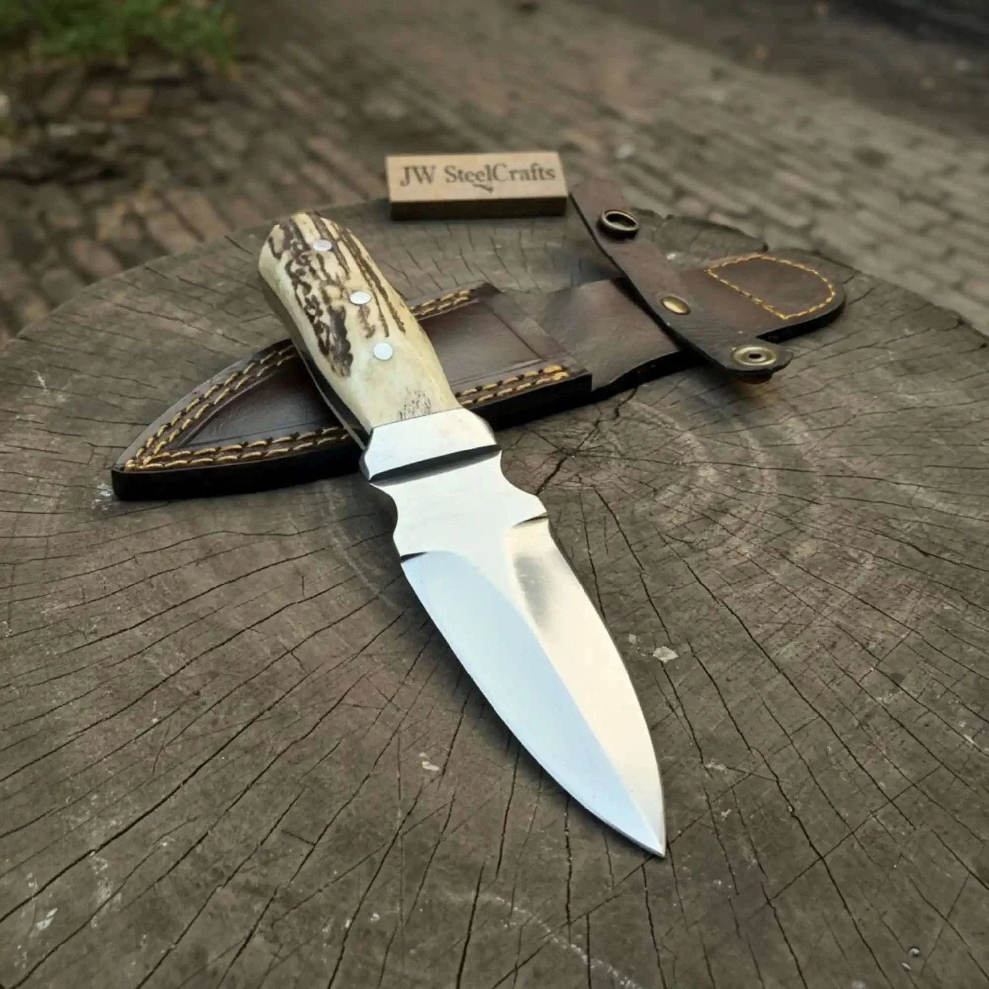Palmarius Outdoors Handmade Dagger Knife with Stag Antler Handle | Full Tang Fixed Blade