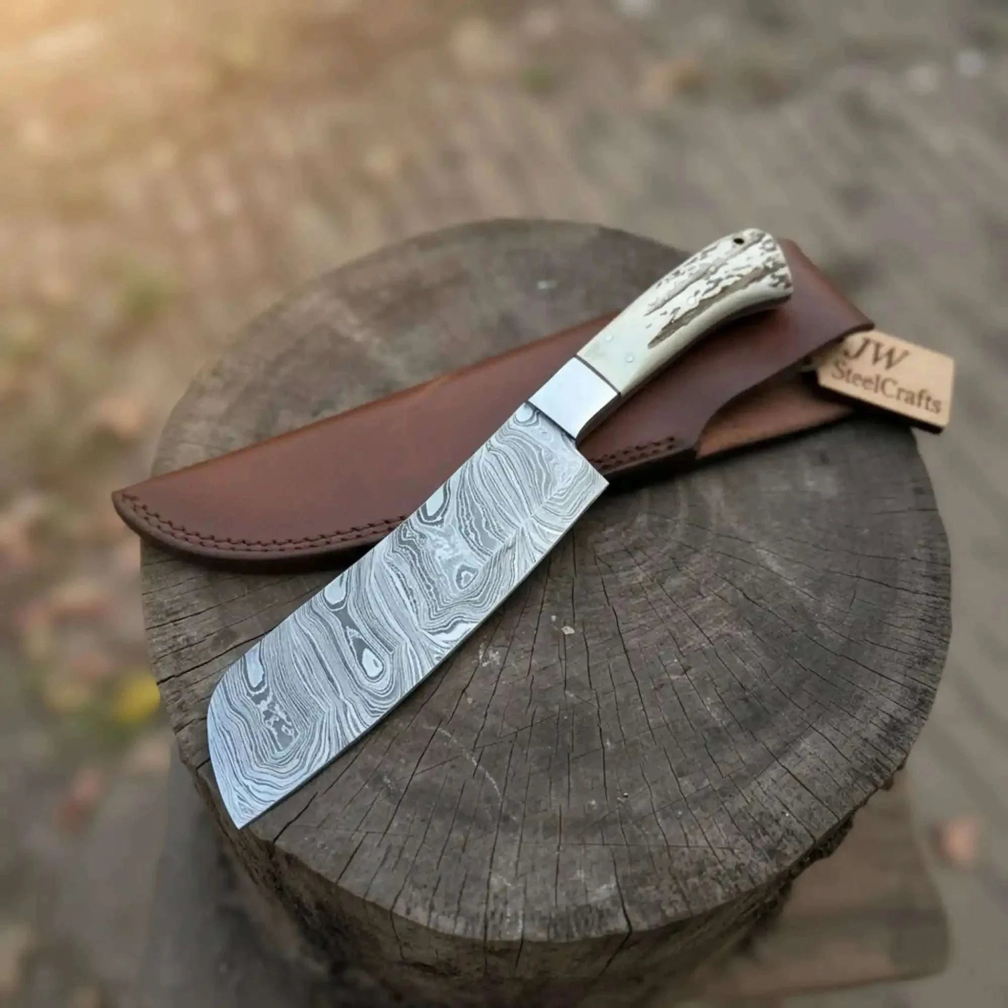 Palmarius Outdoors Handmade Damascus Cimeter Butcher Knife with Synthetic Stag Handle