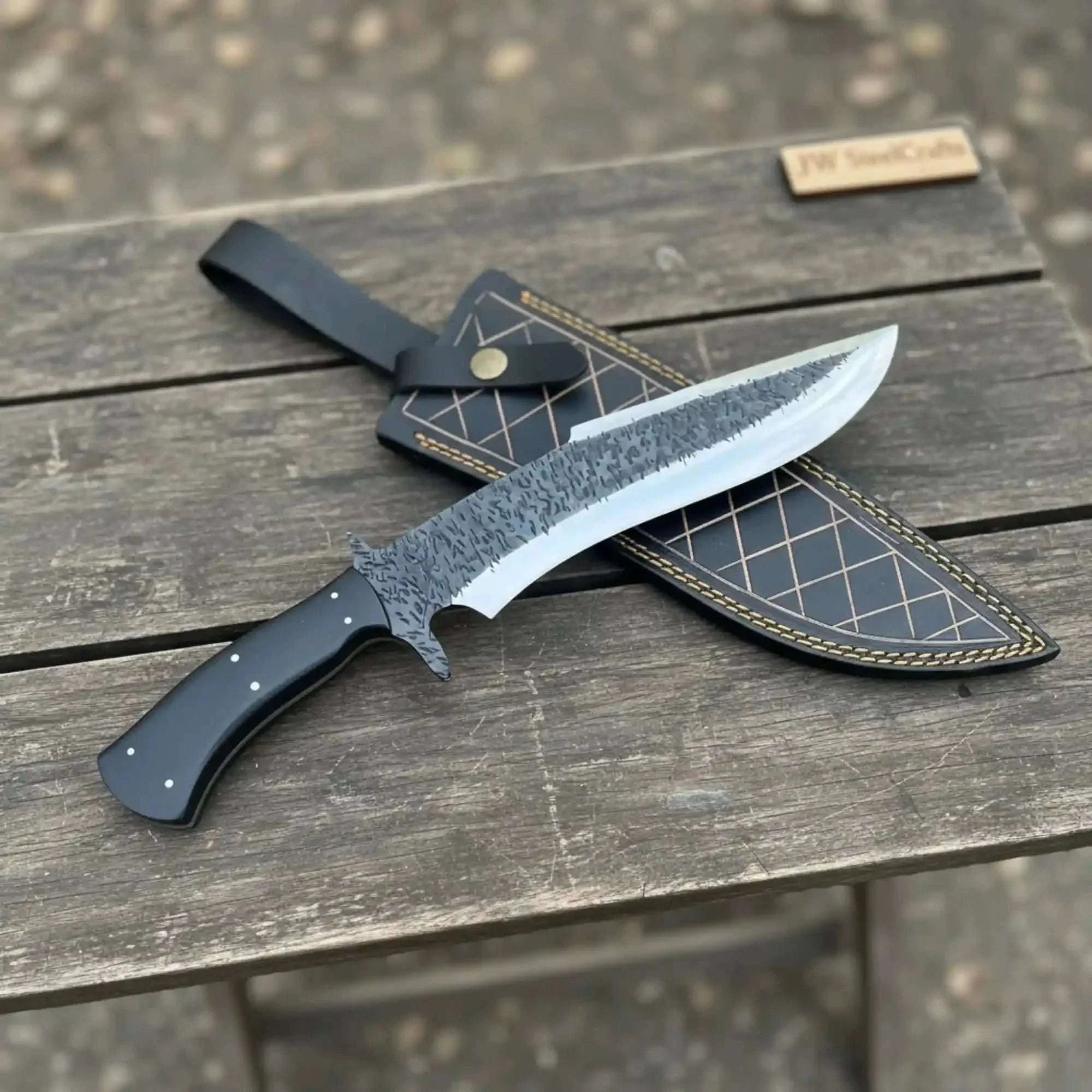 Palmarius Outdoors Handmade Carbon Steel Clip Point Bowie Knife with Black Micarta Handle Bowie Knife