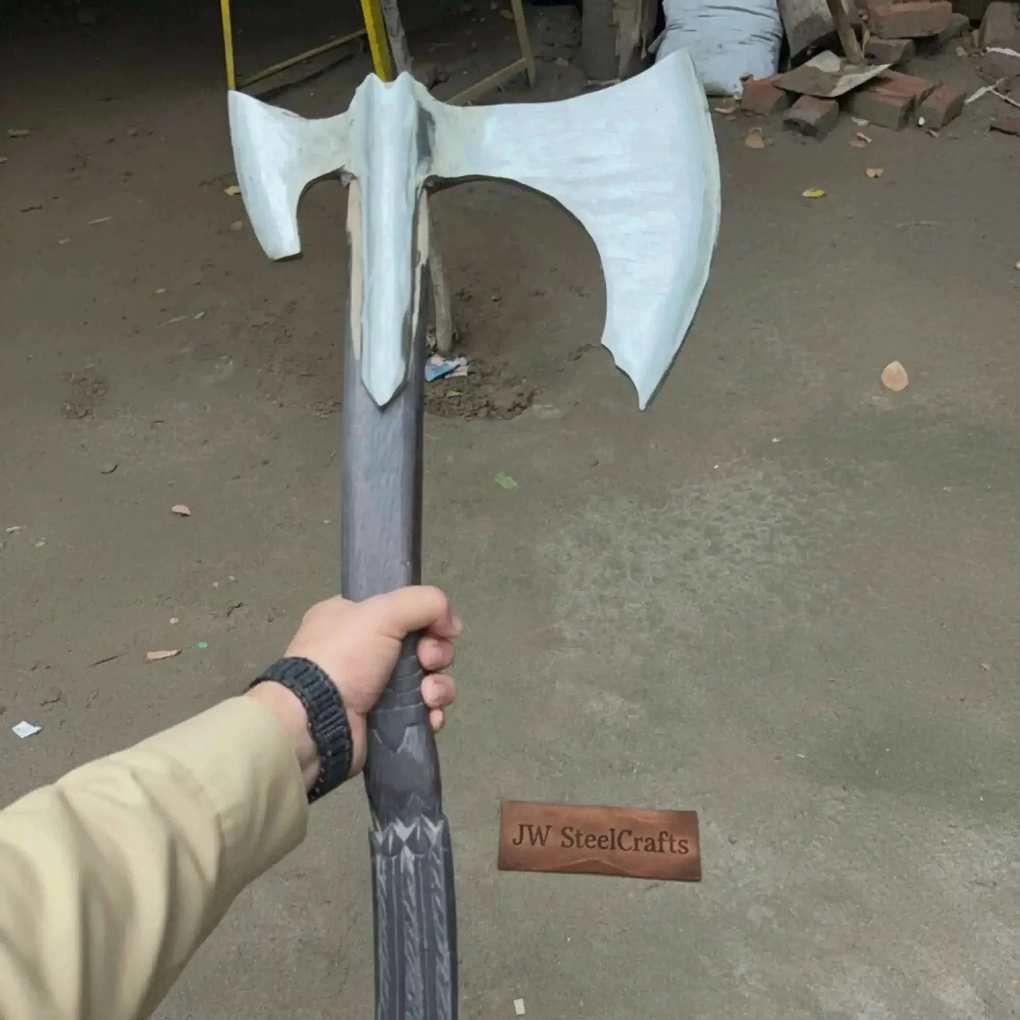 Palmarius Outdoors Spike War Axe Medieval Style Steel Head Wood Handle Outdoor Axe