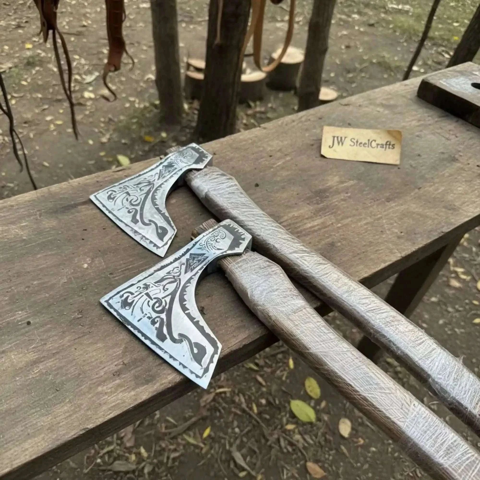Palmarius Outdoors Norse Bearded Axe Pair — Viking Style Handmade Wood Cutting Tool Viking Axes