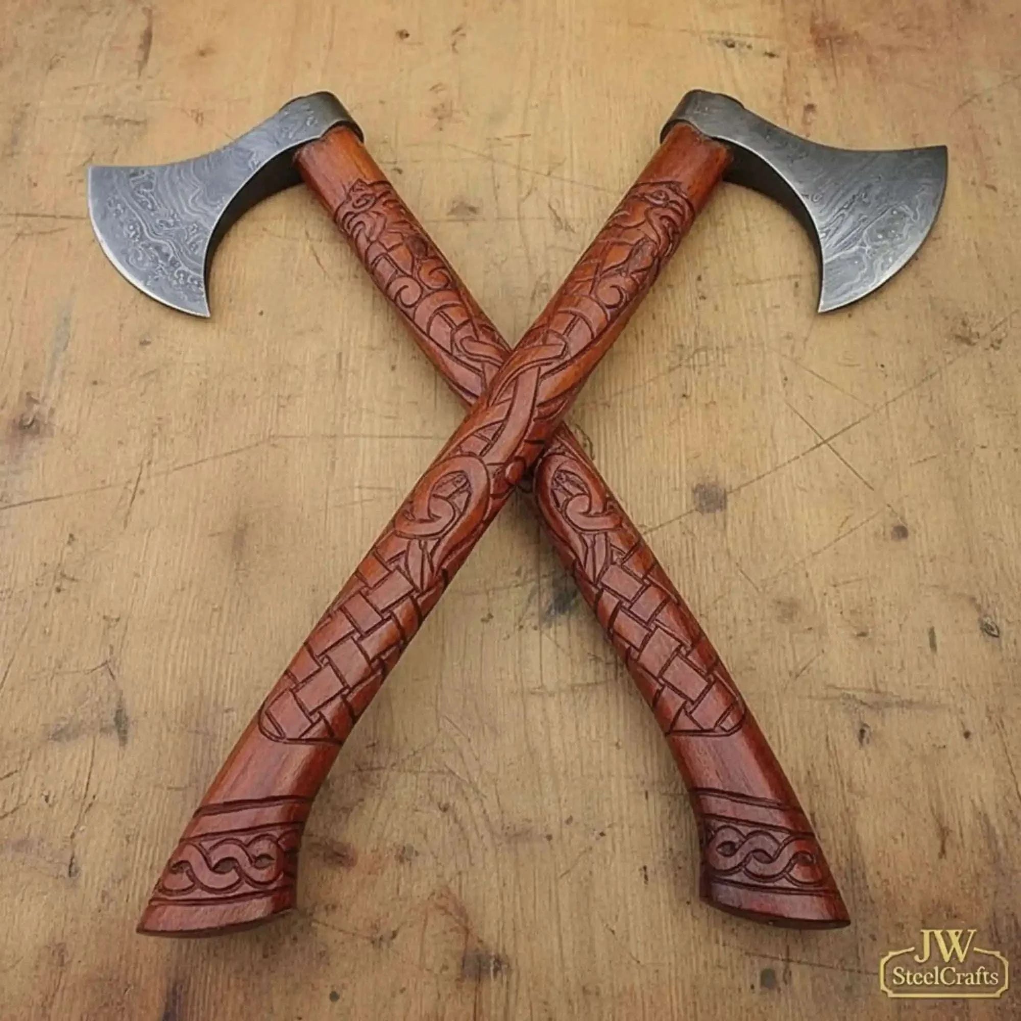 Palmarius Outdoors Handmade Norse Viking Axe Pair with Engraved Wooden Handles