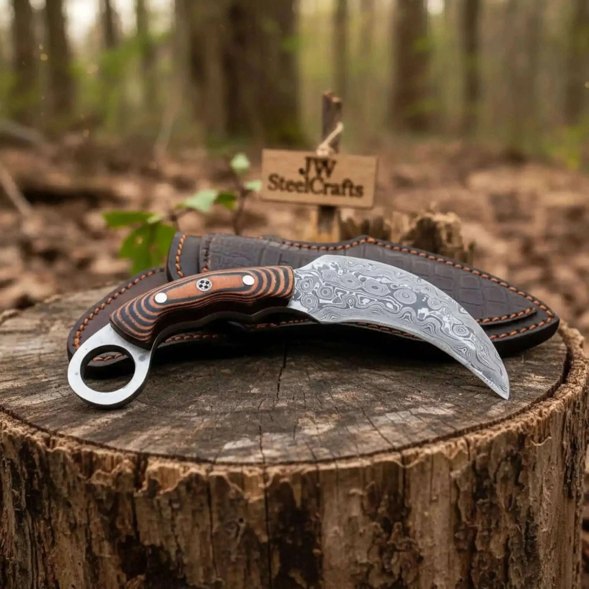 Palmarius Outdoors Handmade Damascus Karambit Knife with Multi-Color Micarta Handle