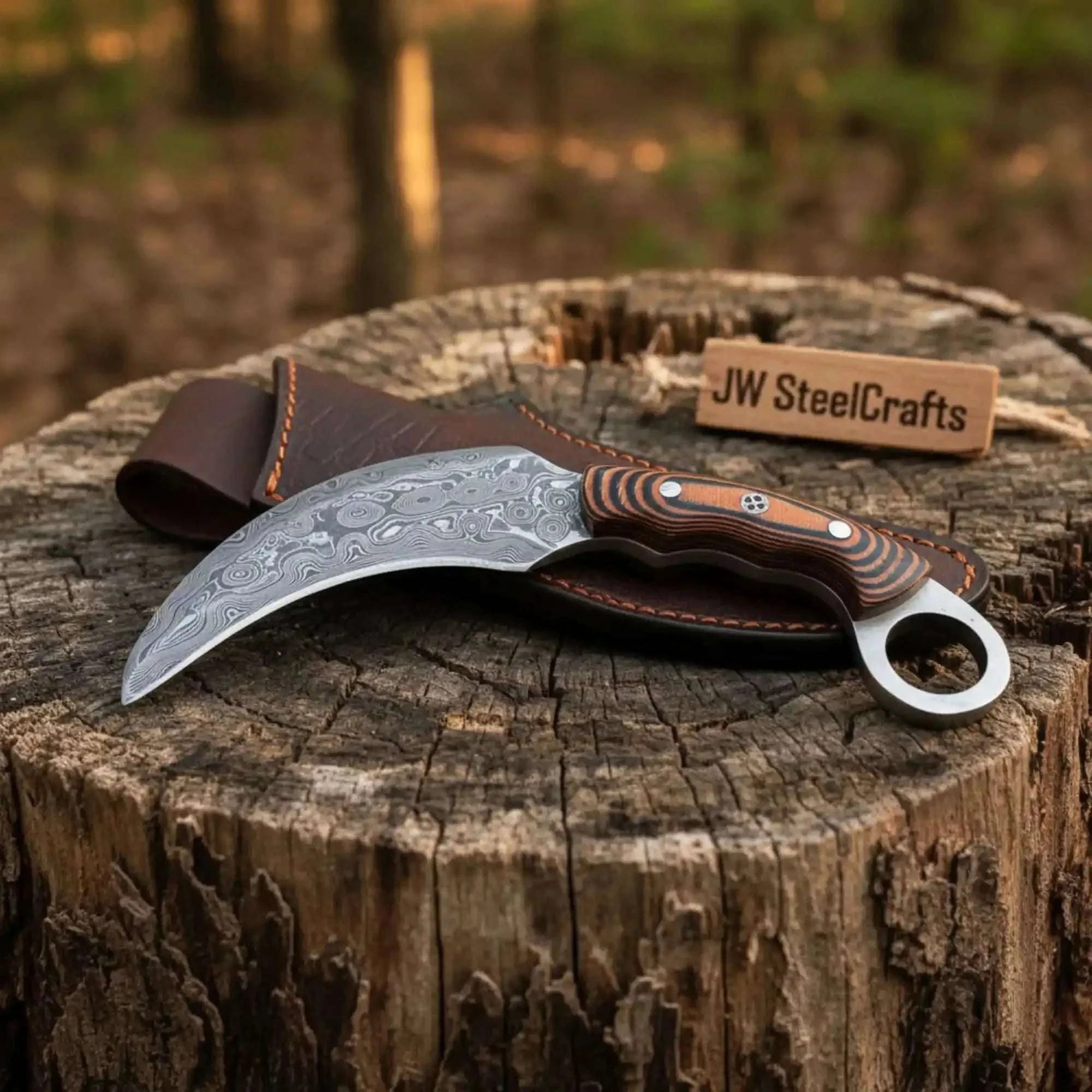Palmarius Outdoors Handmade Damascus Karambit Knife with Multi-Color Micarta Handle