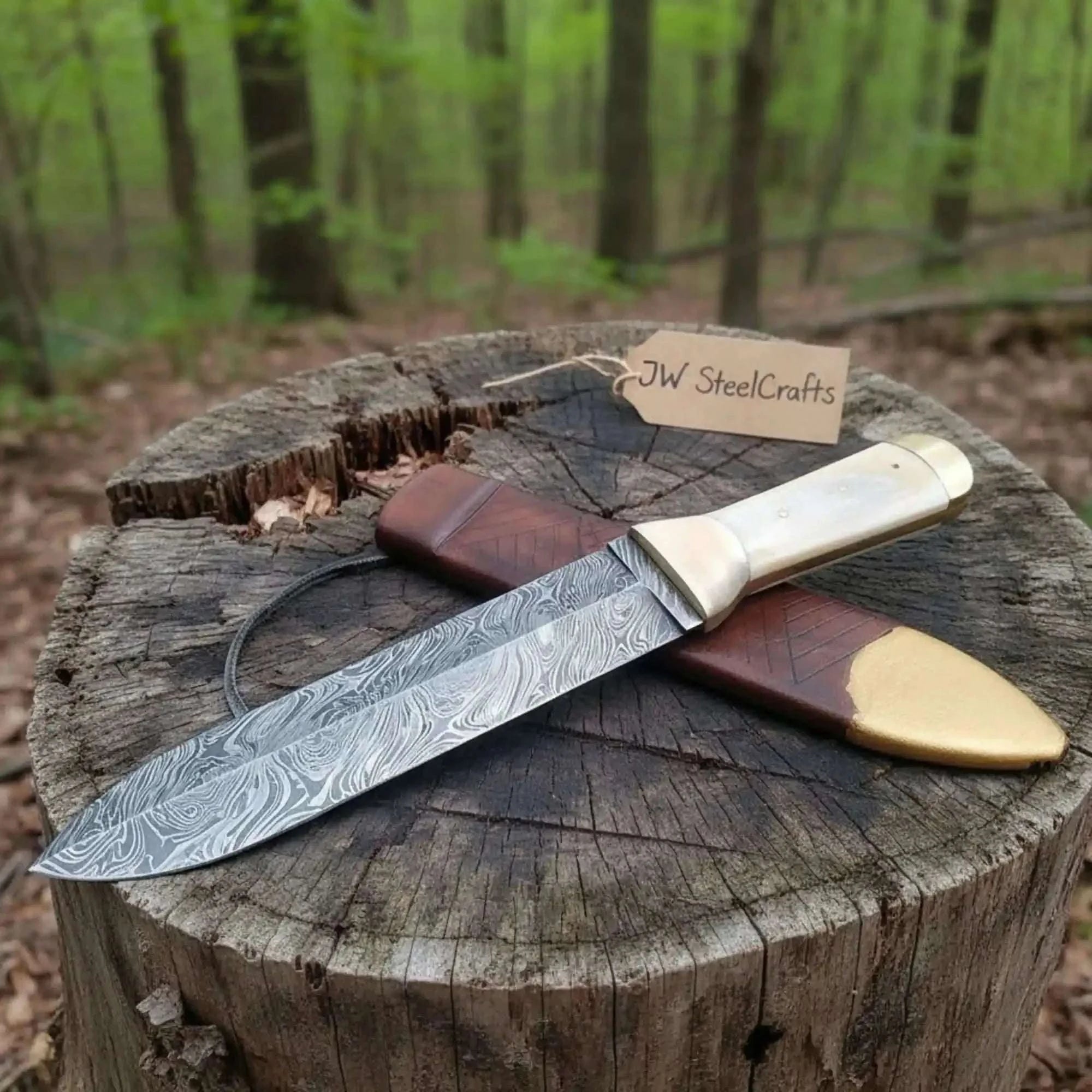 Palmarius Outdoors Handmade Persian Style Damascus Dagger with Camel Bone Handle & Wooden Scabbard