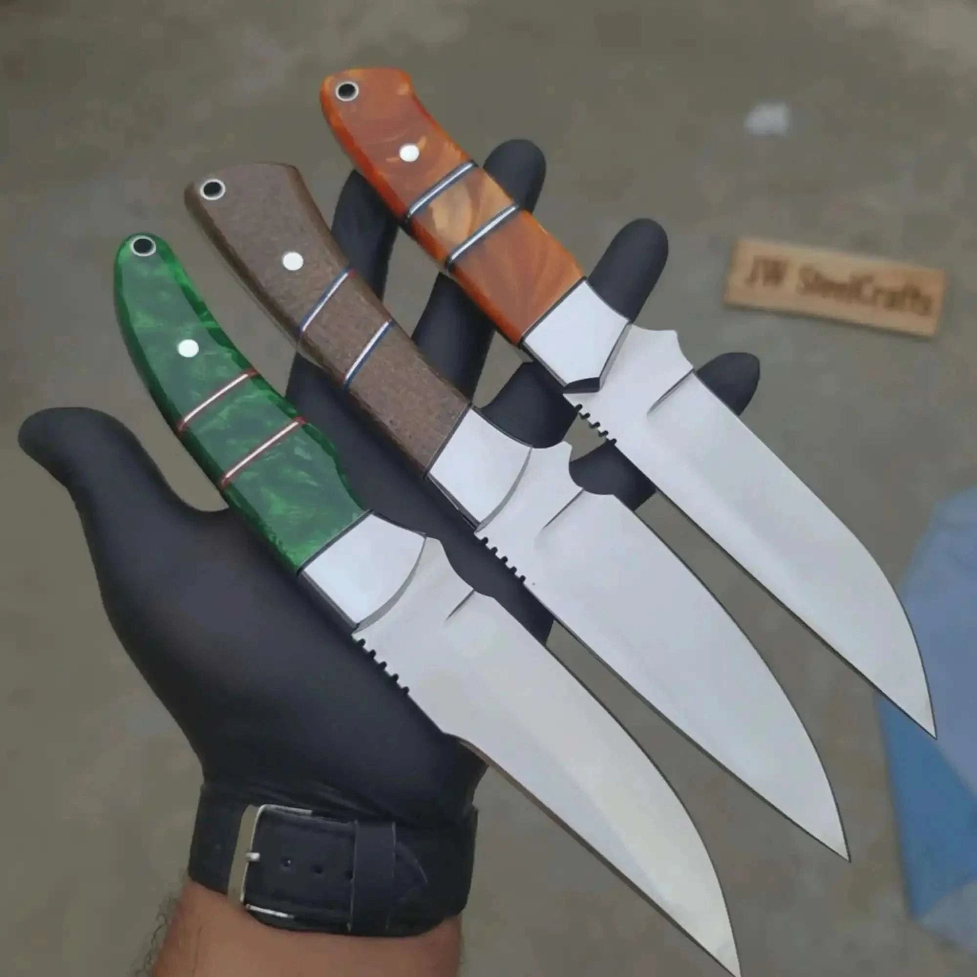 Palmarius Outdoors Handmade Boot Knife Set of 3-Piece Slim Fixed Blade Collector Set with Resin Handles