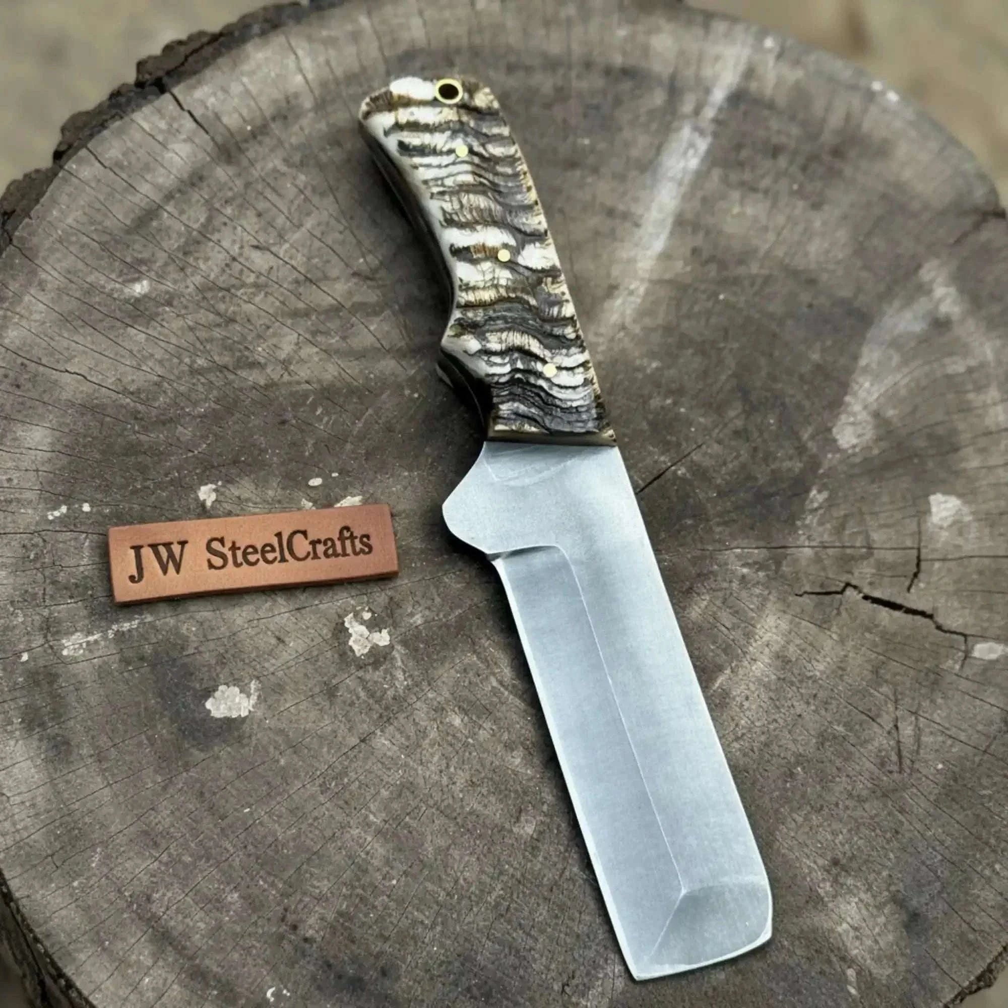 Palmarius Outdoors Handmade Western Ranch Utility Knife Full Tang Cowboy Knife with Acid-Washed Blade
