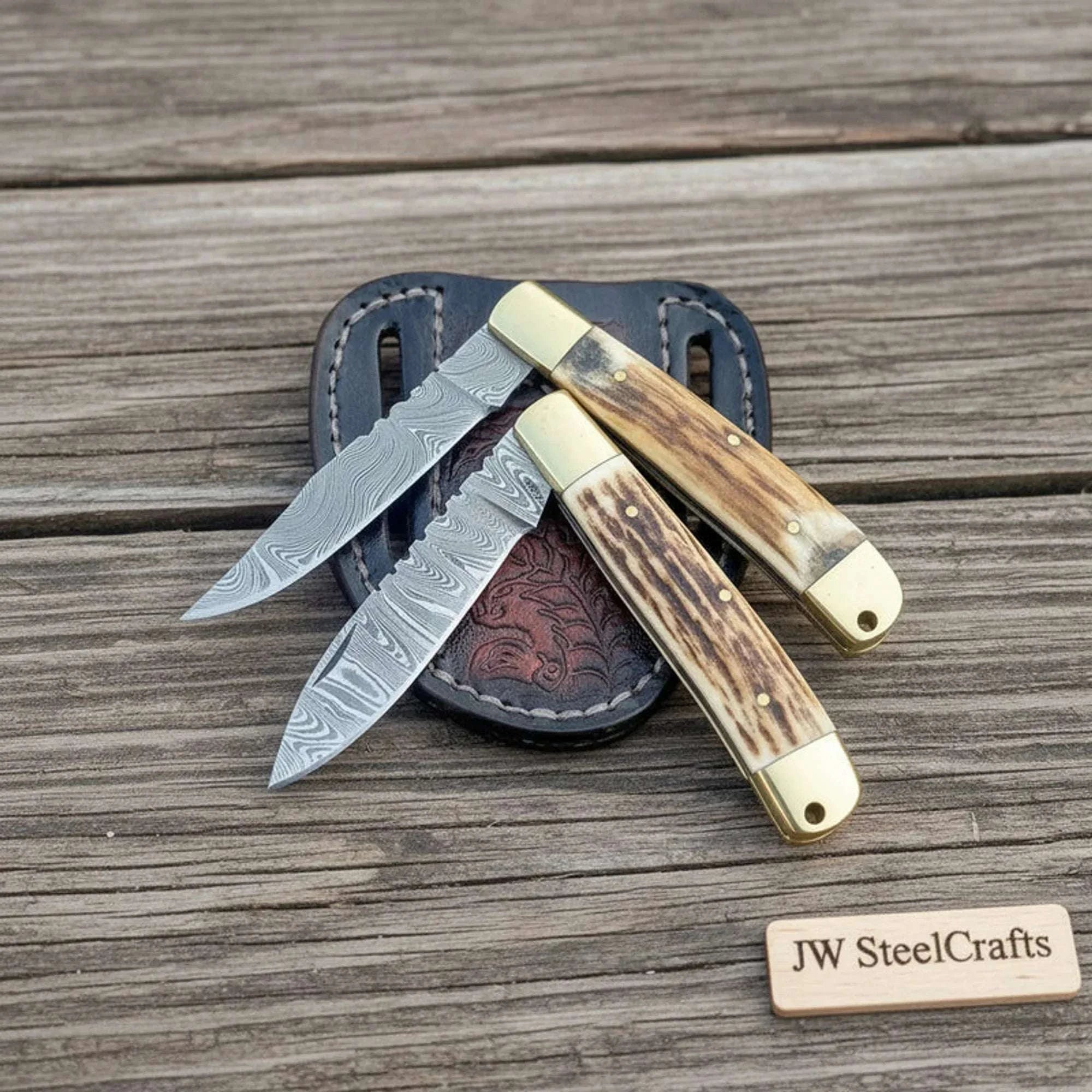 Palmarius Outdoors Stagpoint Lockback knife Set with Synthetic Stag Handle Folding Knife