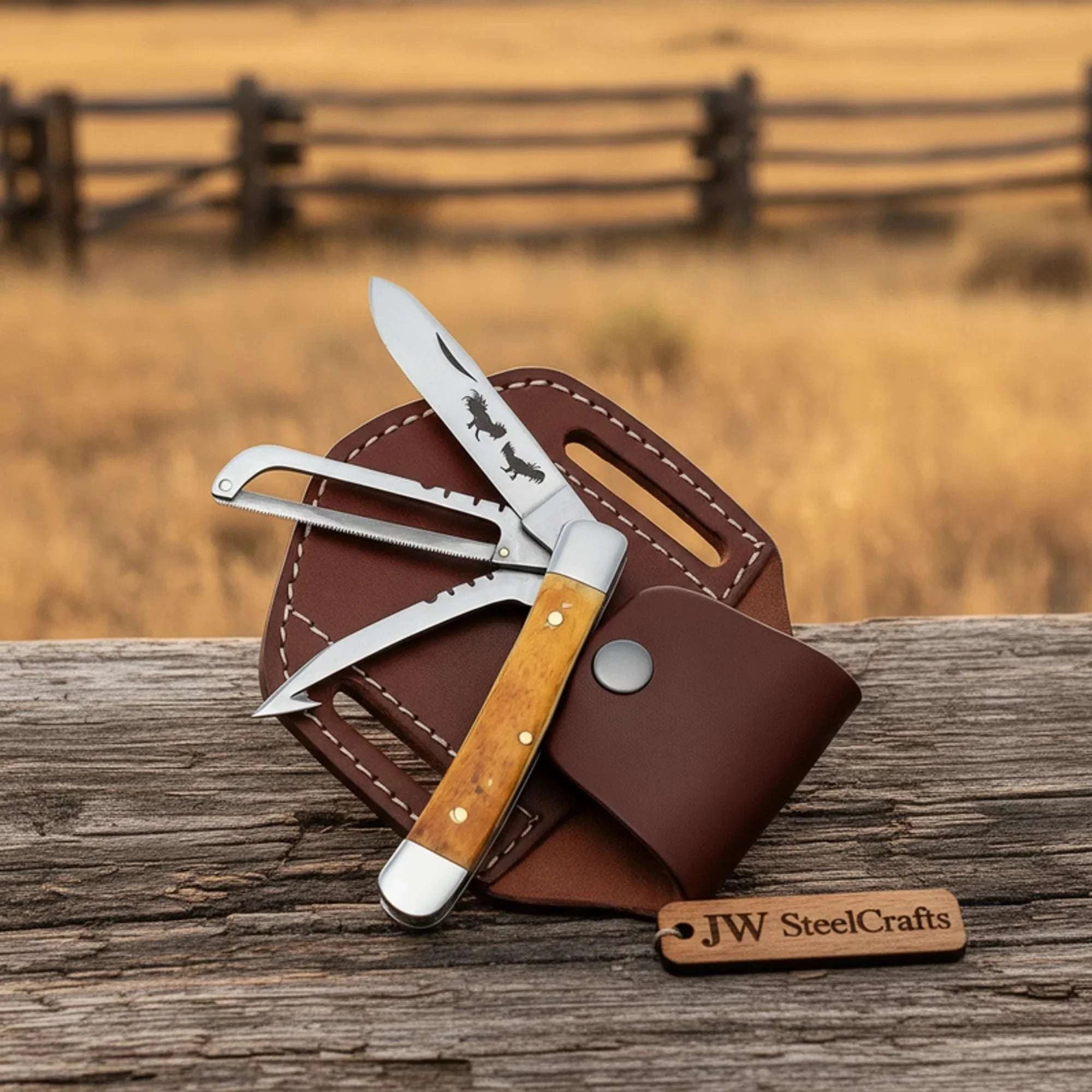 Palmarius Outdoors Handmade 3 Blade Trapper Knife, Carbon Steel, Olive Wood Handle, Engraved