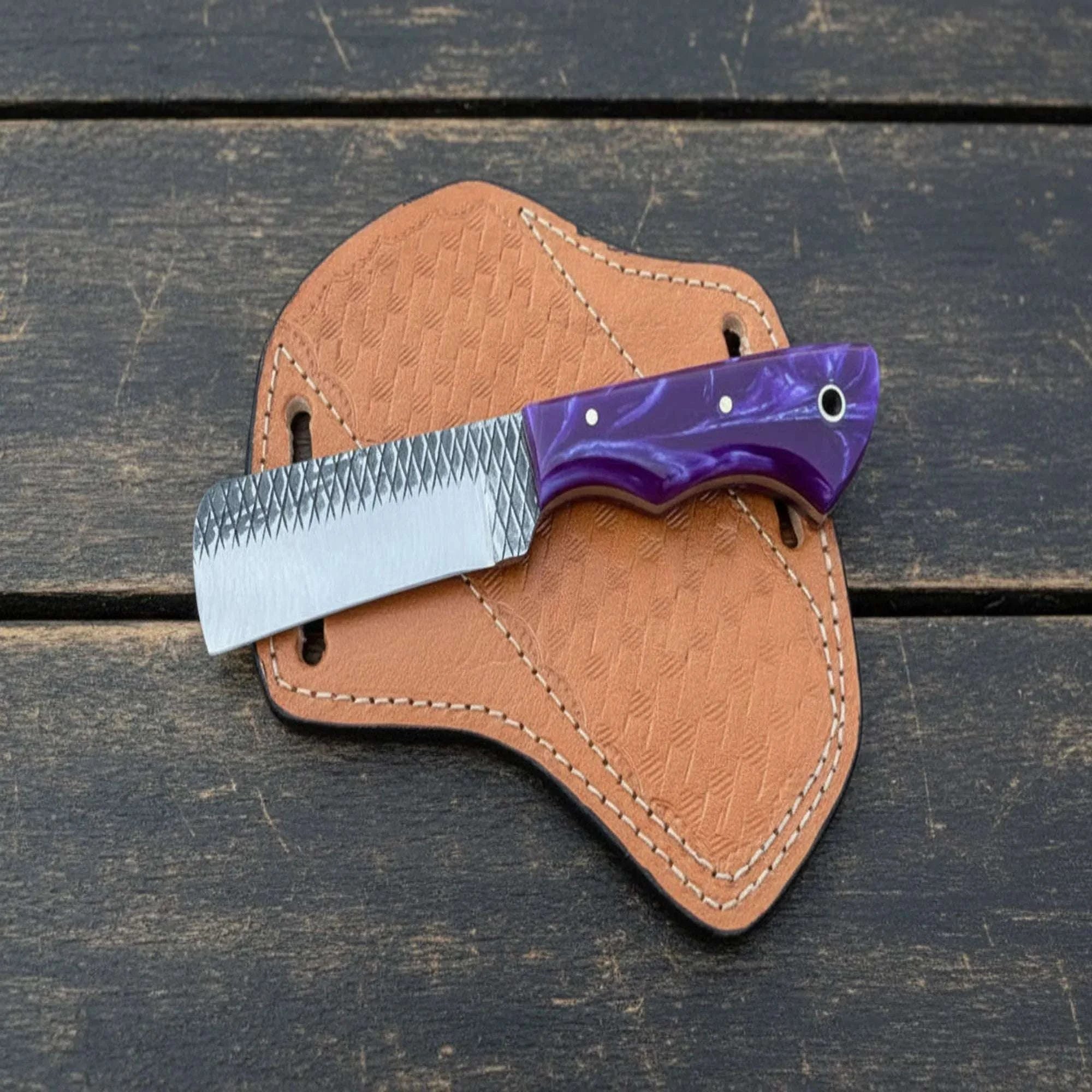 Palmarius Outdoors Purple Pearl Small Bull Cutter with Rasp Steel Blade Hunting Knife