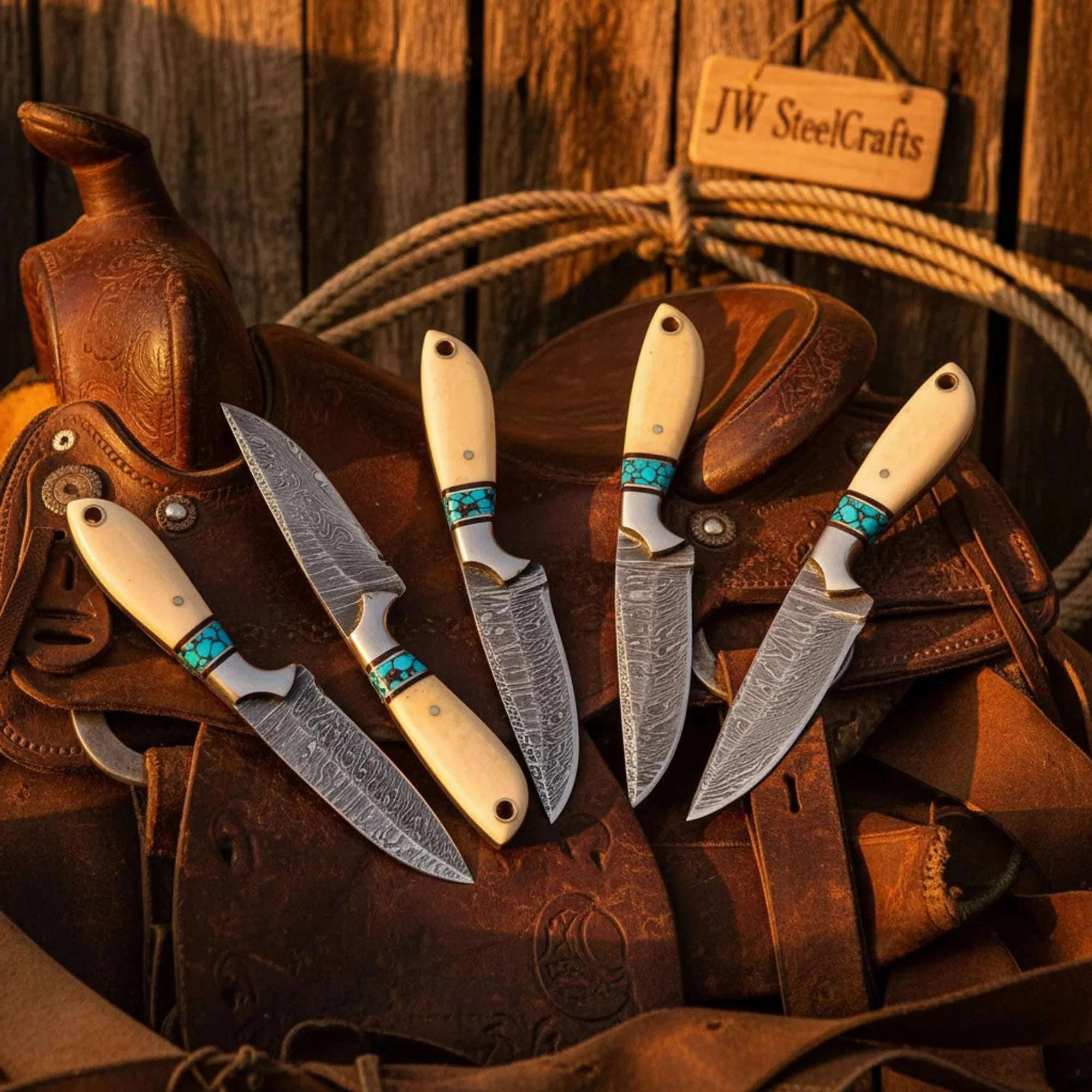 Palmarius Outdoors Western Ranch Skinning Knife Set with Camel Bone Handles Hunting Knife