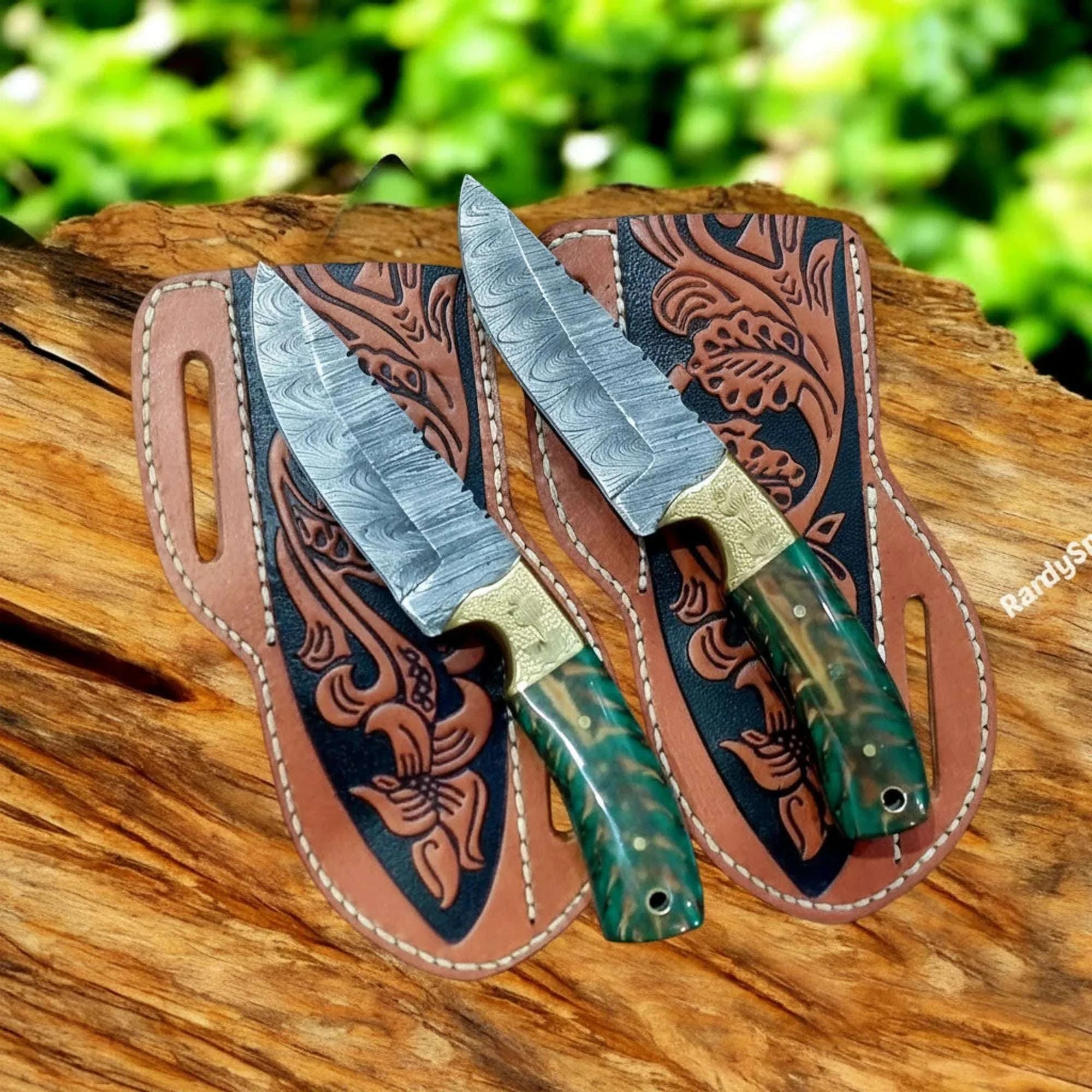 Palmarius Outdoors Cowboy Ranch Skinner Knife Set with Brass Bolsters Skinner Knife